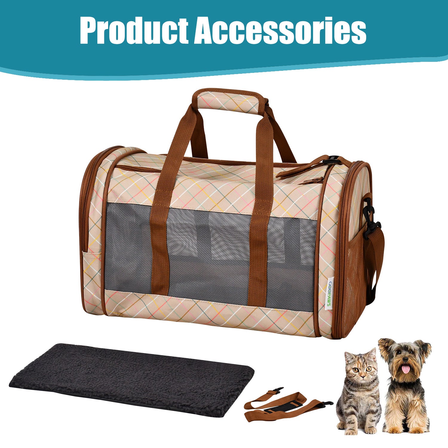 GOOPAWS Soft-Sided Travel Small Dog & Cat Carrier Bag, Orange Diamond Print - Image 6