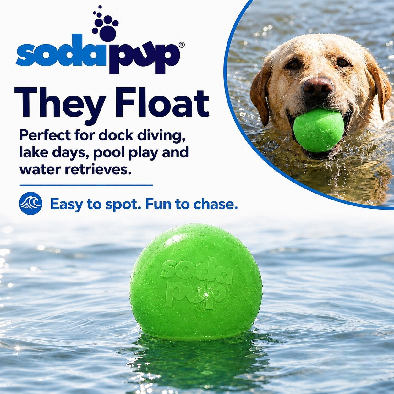 SodaPup Green Glitter Ball 2-Pack Dog Toy | Soft PUP-X Rubber Floating Fetch Treat Dispenser USA Made