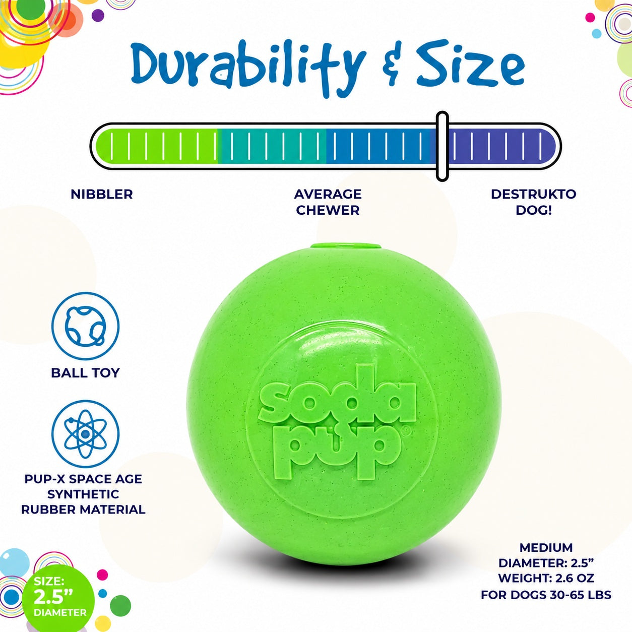 SodaPup Green Glitter Ball 2-Pack Dog Toy | Soft PUP-X Rubber Floating Fetch Treat Dispenser USA Made