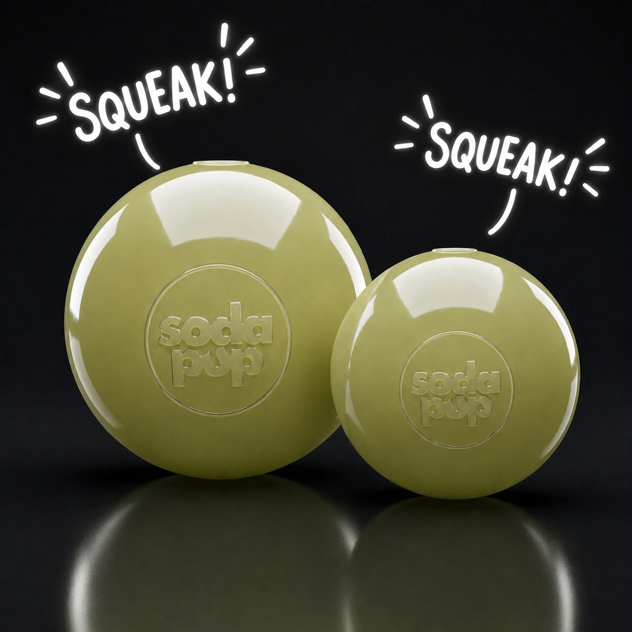 SodaPup Squeak Ball Glow Dark Durable Squeaky Dog Toy, Floats, Chew Toy | USA Made