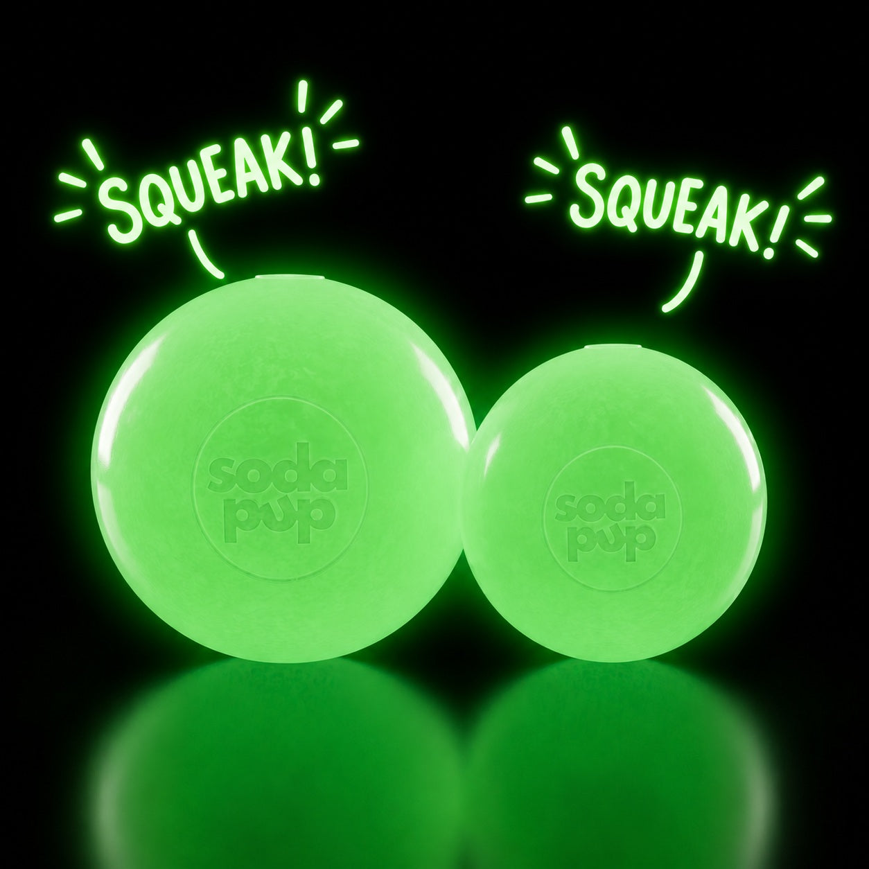SodaPup Squeak Ball Glow Dark Durable Squeaky Dog Toy, Floats, Chew Toy | USA Made