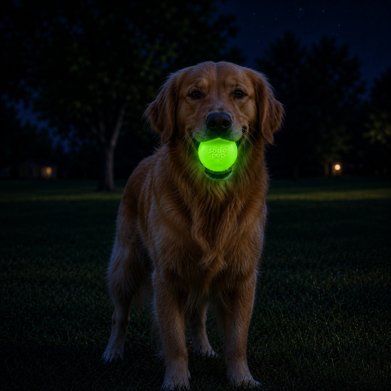 SodaPup Squeak Ball Glow Dark Durable Squeaky Dog Toy, Floats, Chew Toy | USA Made