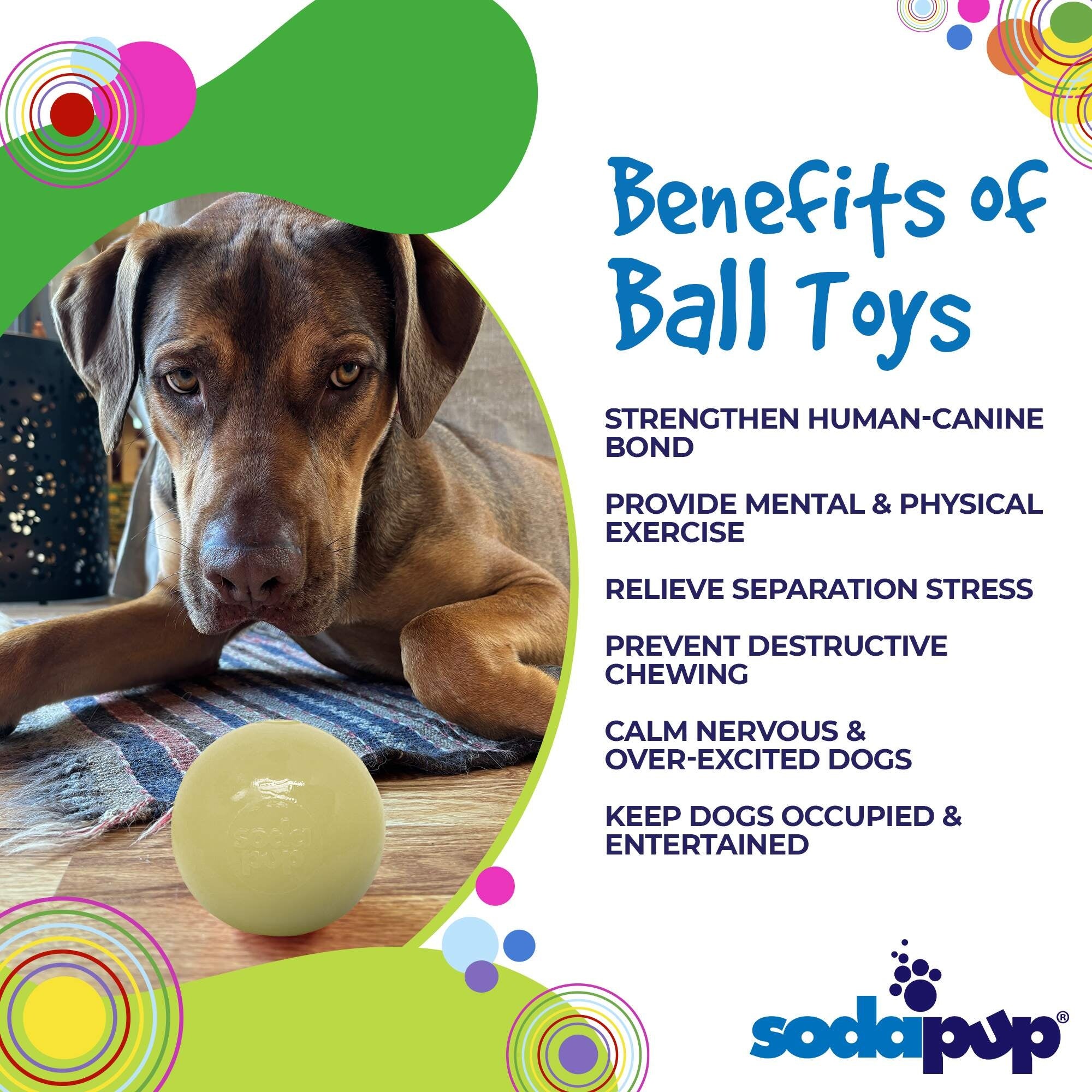 SodaPup Squeak Ball Glow Dark Durable Squeaky Dog Toy, Floats, Chew Toy | USA Made