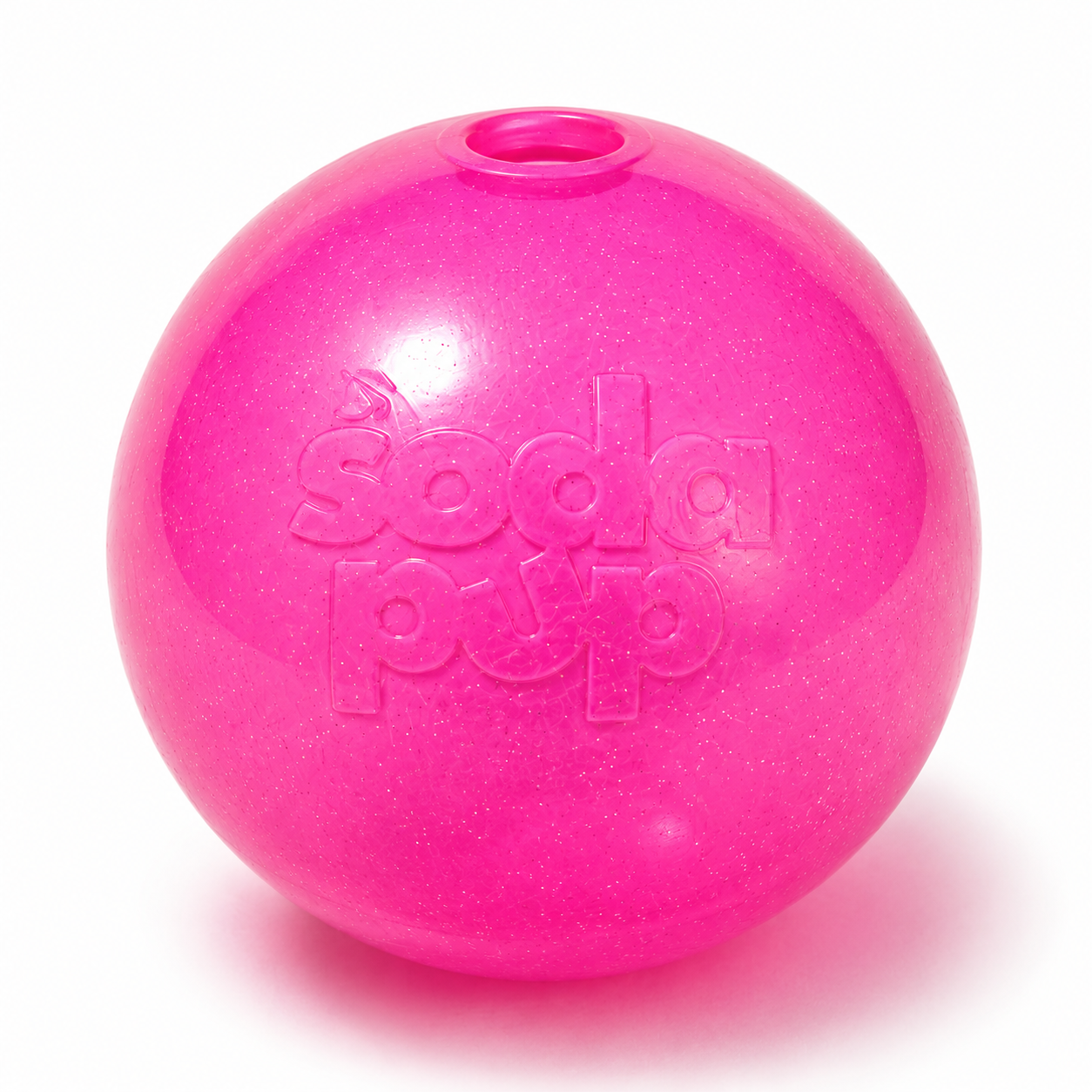 SodaPup Glitter Ball Dog Toy | Soft PUP-X Rubber Floating Fetch Treat Dispenser USA Made Pink