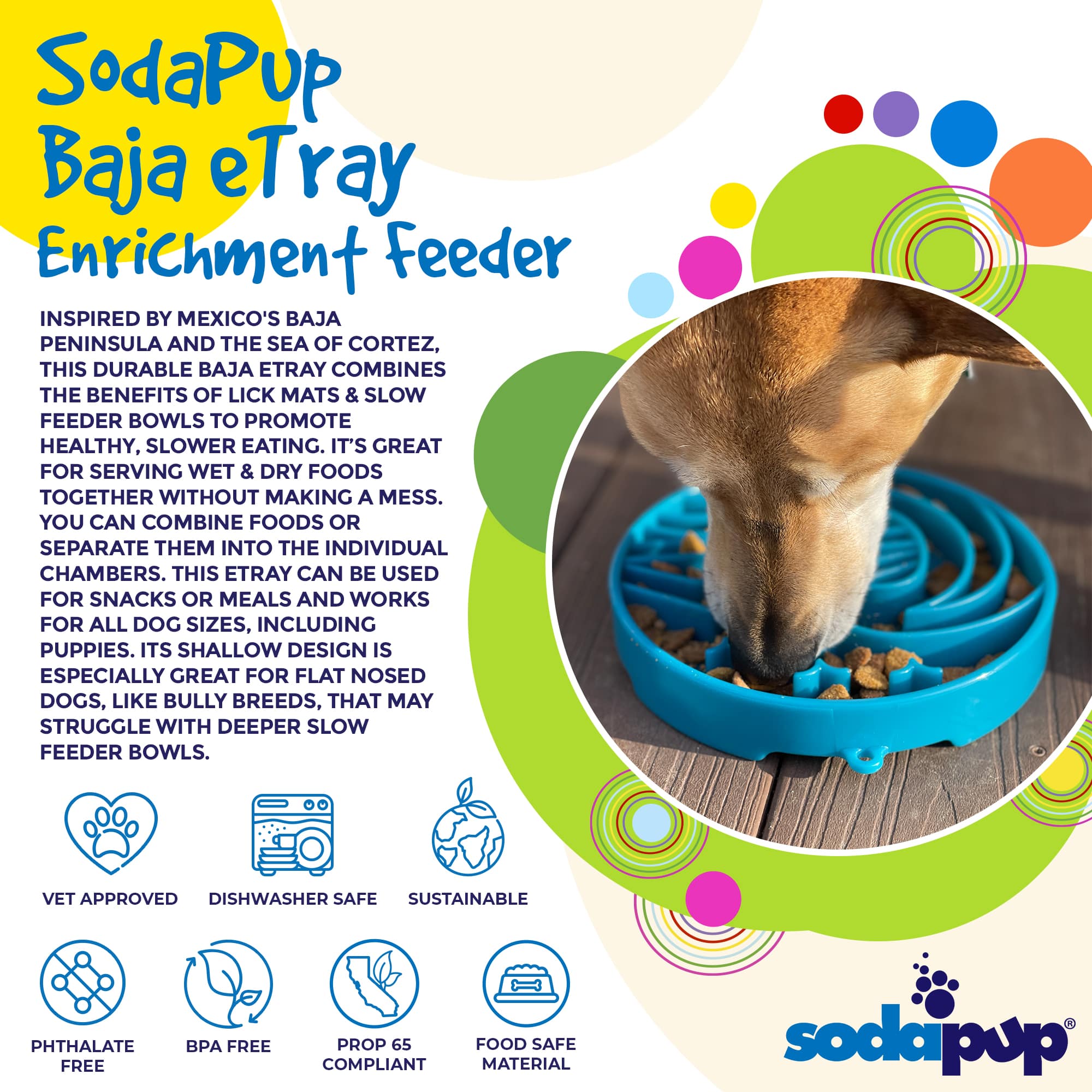 SodaPup Baja Design eTray Shallow Slow Feeder Dog Bowl Enrichment | USA Made