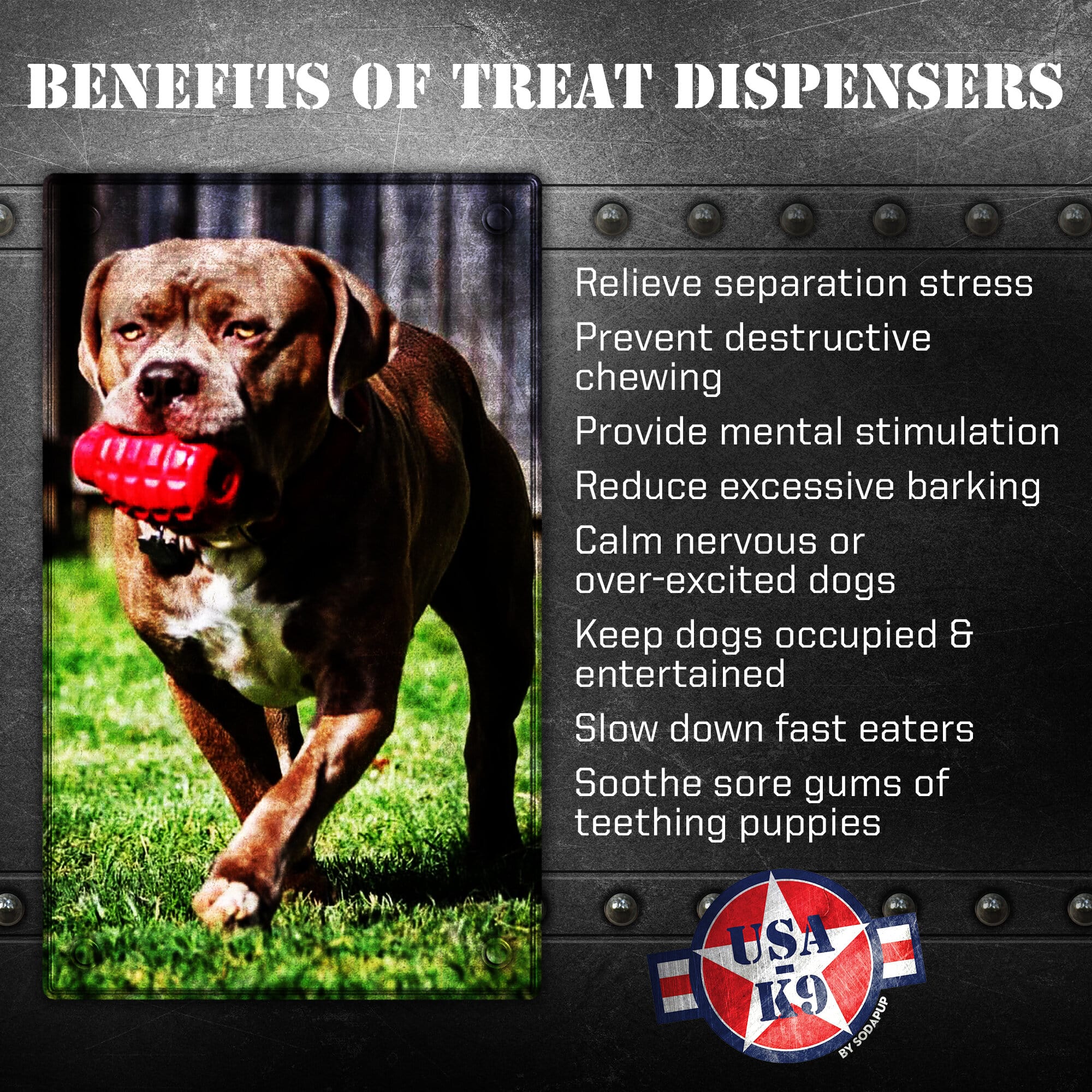 SodaPup USA-K9 Grenade Shaped eDispenser Durable Dog Chew Toy & Treat Dispenser Magnum Black