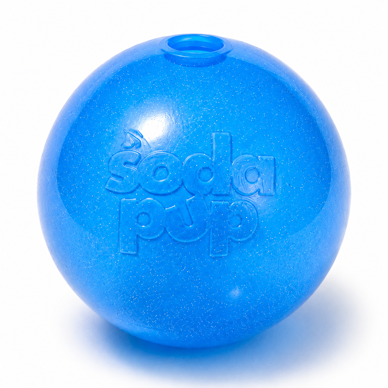 SodaPup Glitter Ball Dog Toy | Soft PUP-X Rubber Floating Fetch Treat Dispenser USA Made Blue