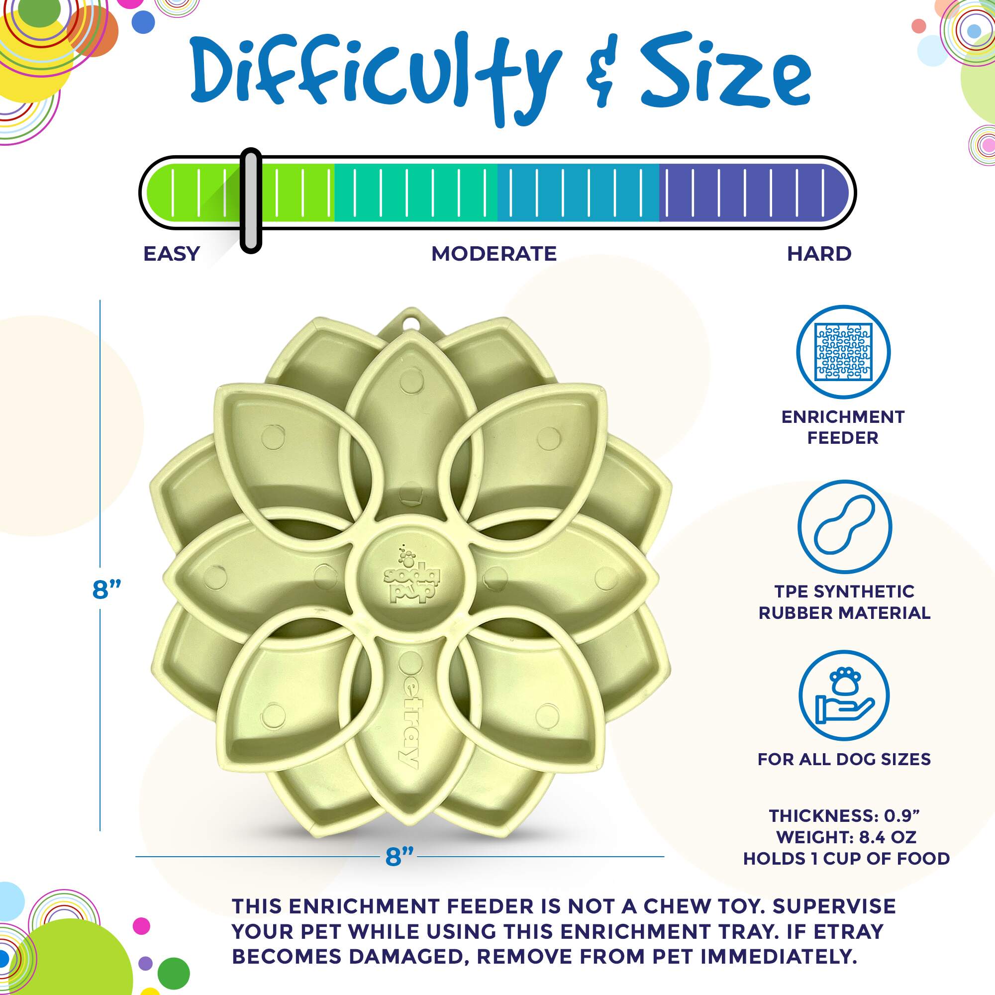 SodaPup Mandala Softie eTray Shallow Slow Feeder Dog Bowl Suction Cups | USA Made