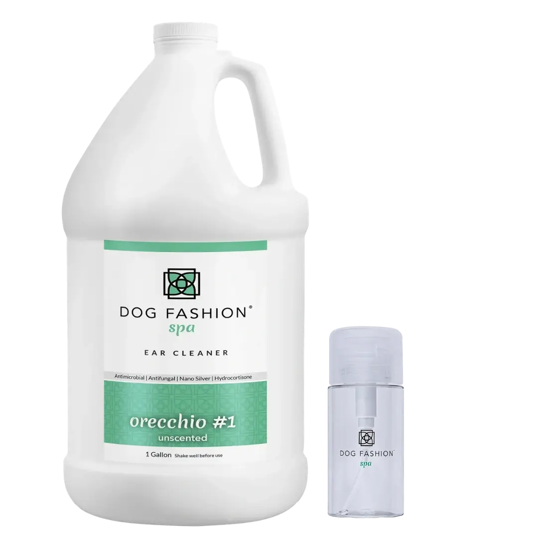 Orecchio #1 Unscented Ear Cleaner Gallon With Ear Cleaner Bottle by Dog Fashion Spa
