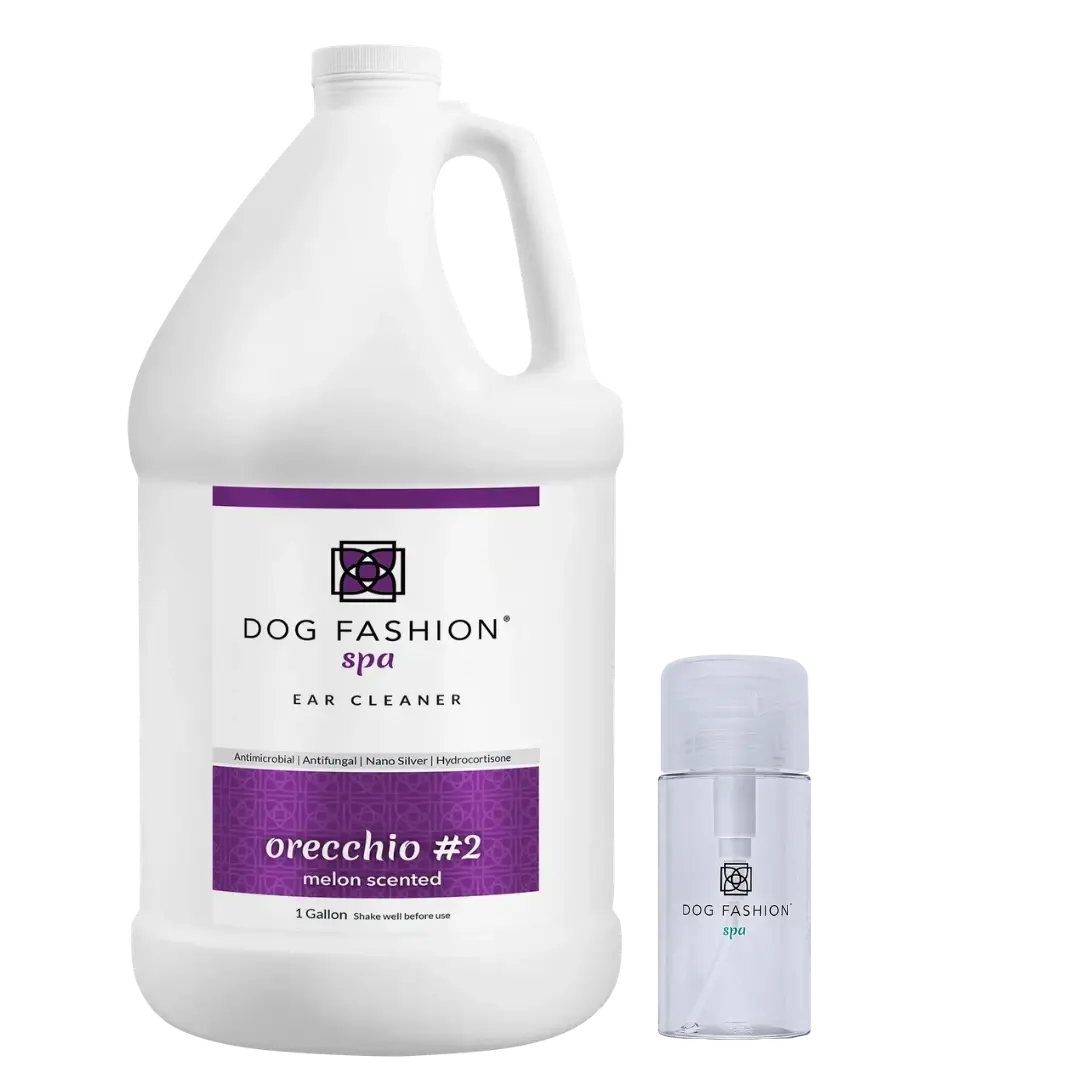 Orecchio #2 Melon Scented Ear Cleaner Gallon With Ear Cleaner Bottle by Dog Fashion Spa
