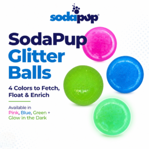 SodaPup Glitter Ball Dog Toy | Soft PUP-X Rubber Floating Fetch Treat Dispenser USA Made