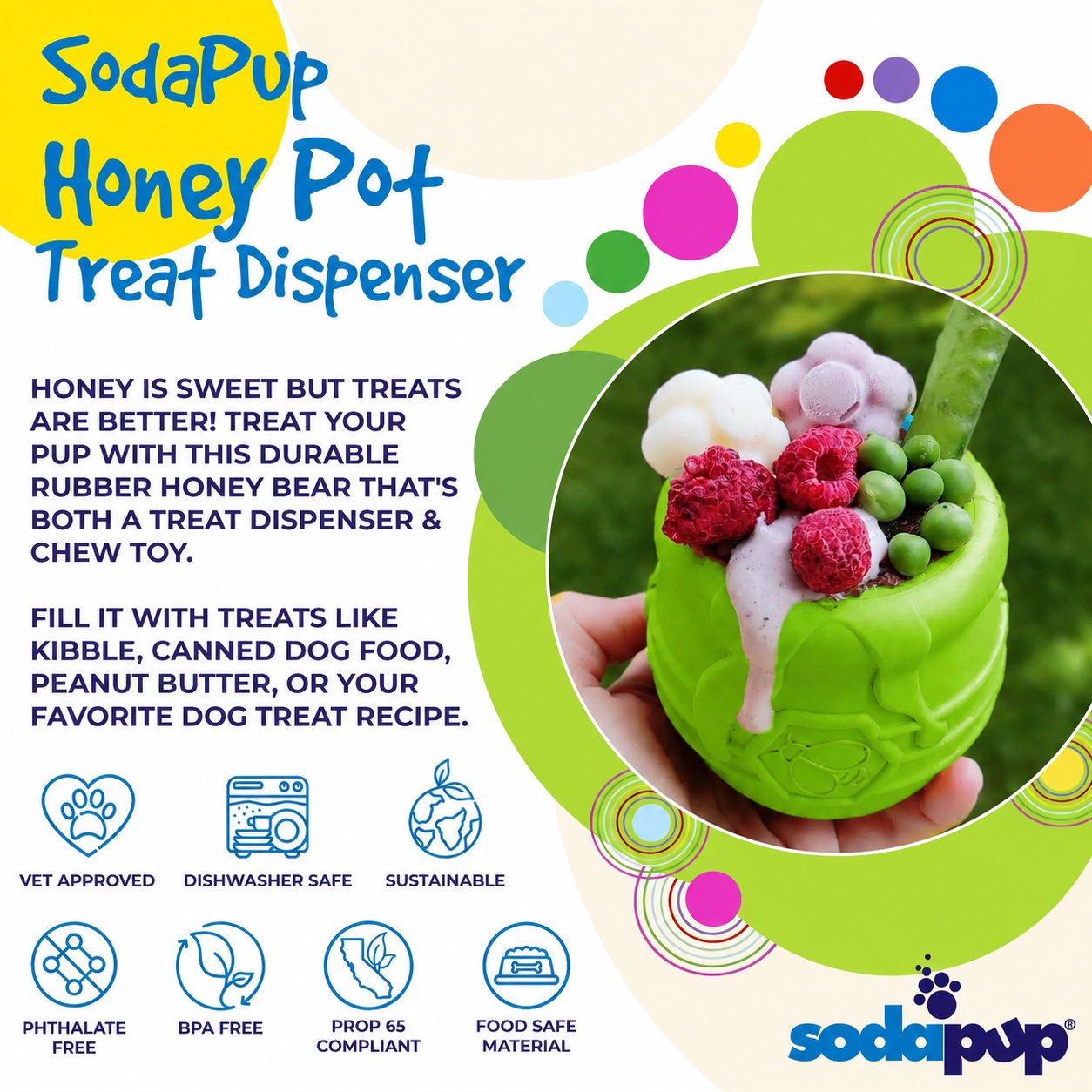 SodaPup Honey Pot Dog eCup Treat Dispenser | Durable PUP-X Rubber Enrichment Toy USA Made Limited Edition Apple Green