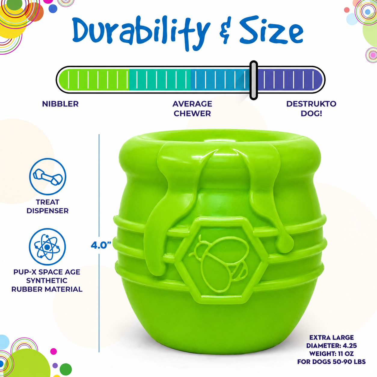 SodaPup Honey Pot Dog eCup Treat Dispenser | Durable PUP-X Rubber Enrichment Toy USA Made Limited Edition Apple Green