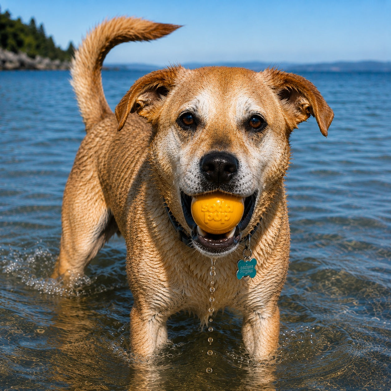 SodaPup Squeak Ball Durable Squeaky Dog Toy, Floats, Chew Toy | USA Made