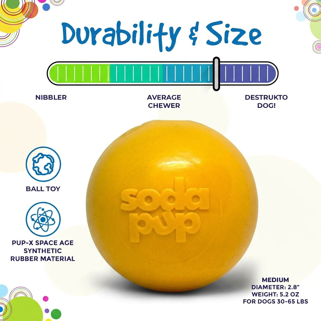 SodaPup Squeak Ball Durable Squeaky Dog Toy, Floats, Chew Toy | USA Made