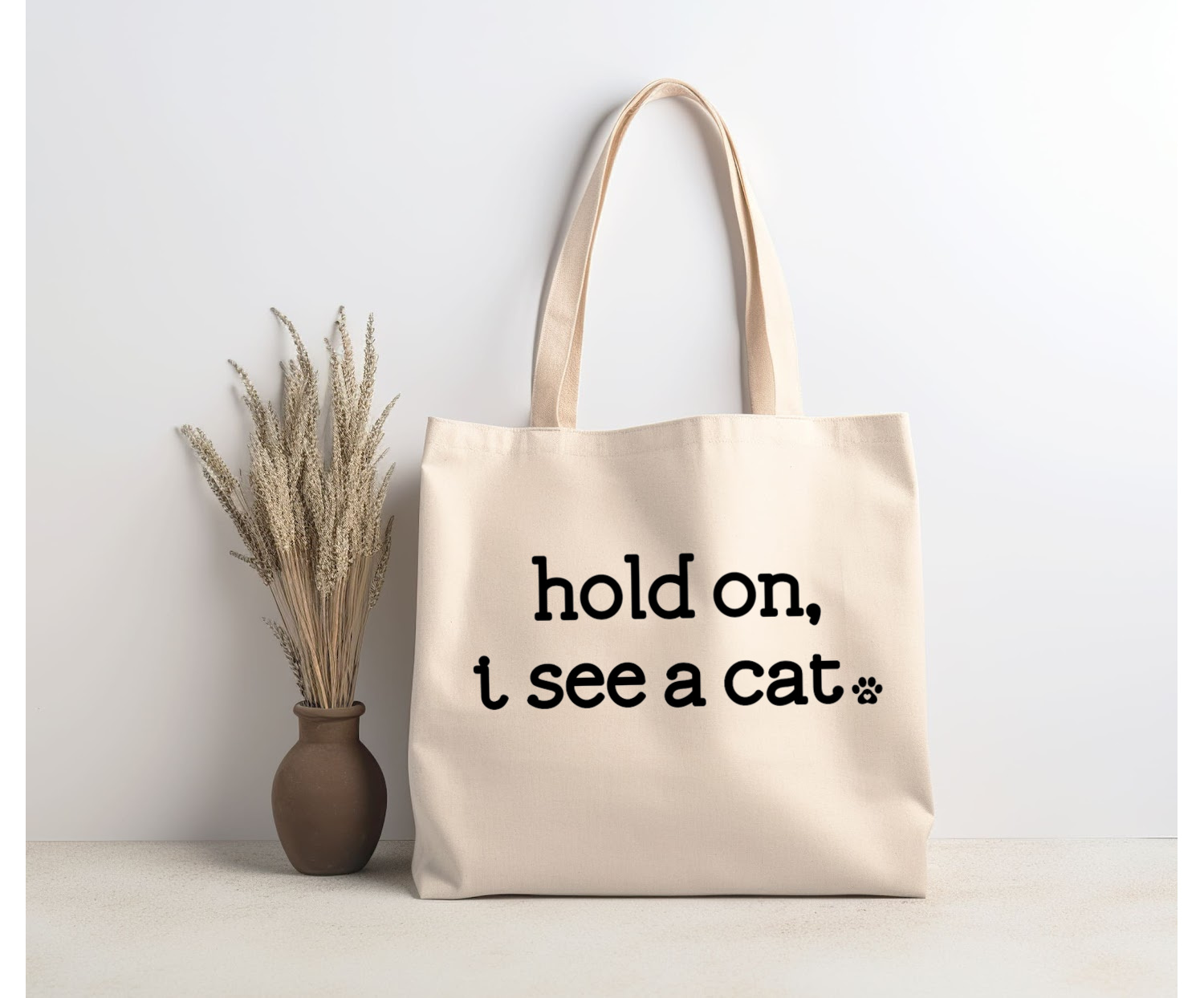 Cat Tote | People Tote Bag | Canvas Tote | HOLD ON I SEE A CAT 6oz - Image 3