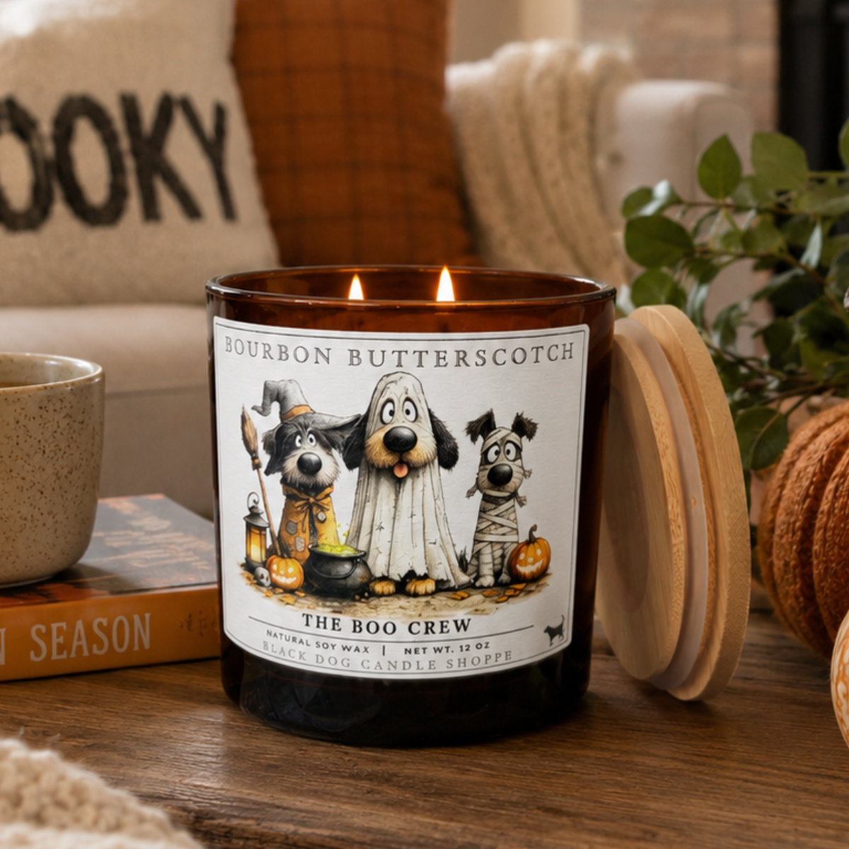 The Boo Crew Double Wick Bourbon Butterscotch Amber Candle