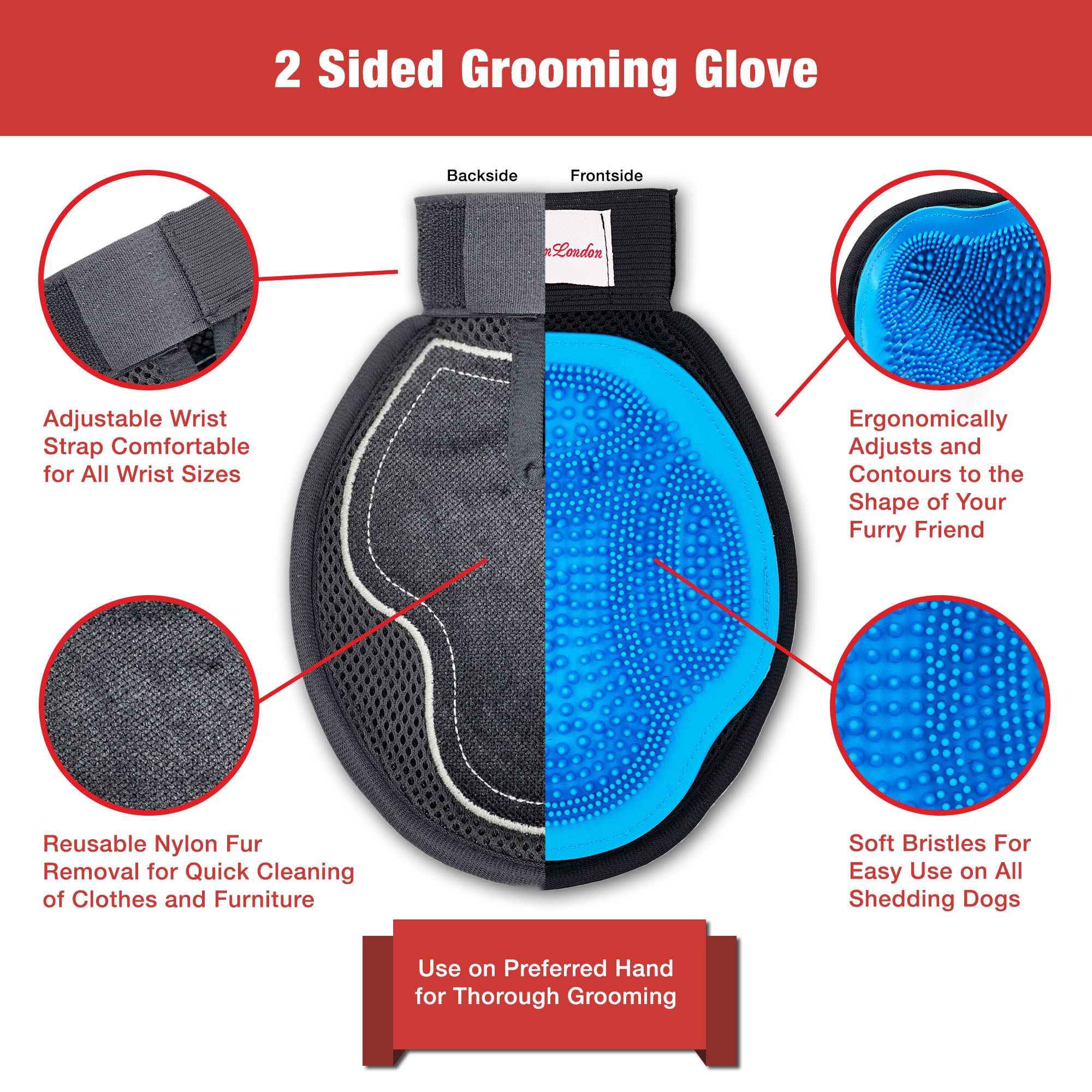 2-in-1 Grooming Glove, Double Sided