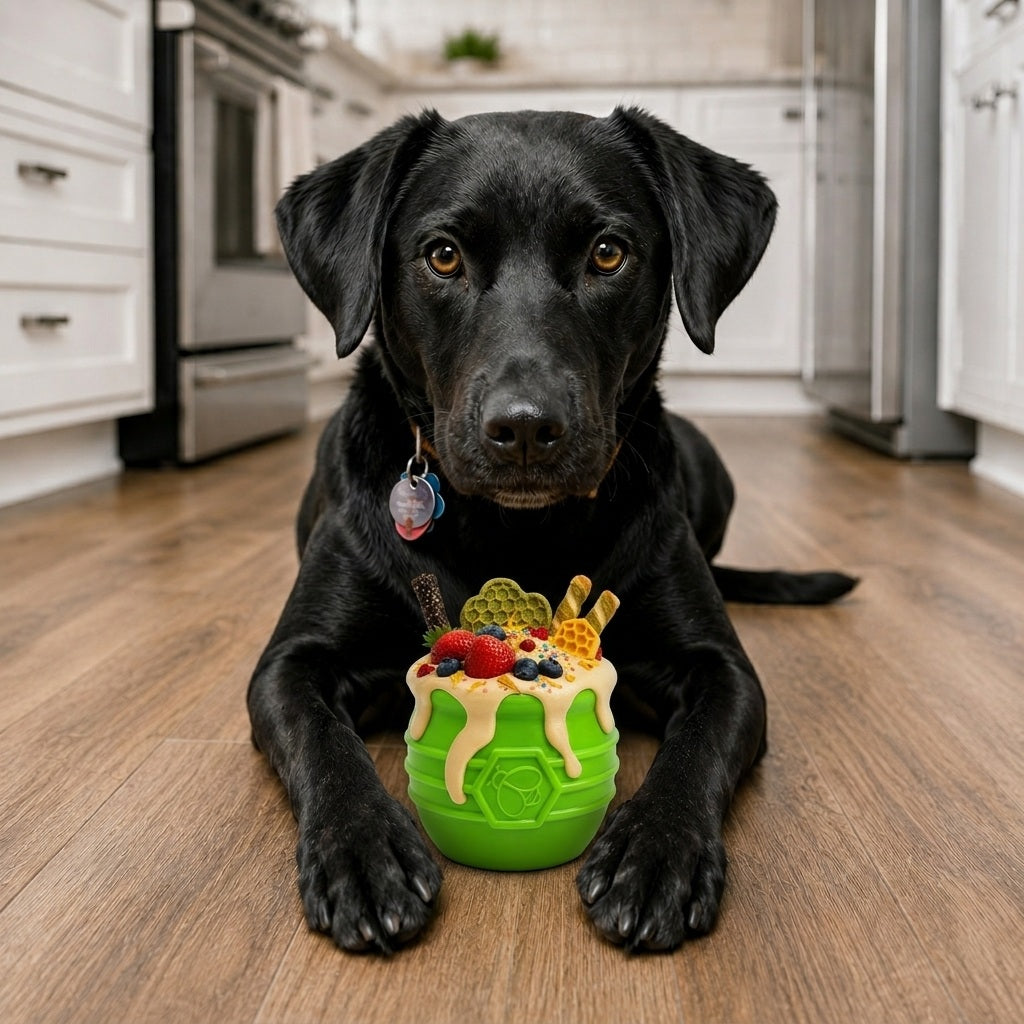 SodaPup Honey Pot Dog eCup Treat Dispenser | Durable PUP-X Rubber Enrichment Toy USA Made Limited Edition Apple Green