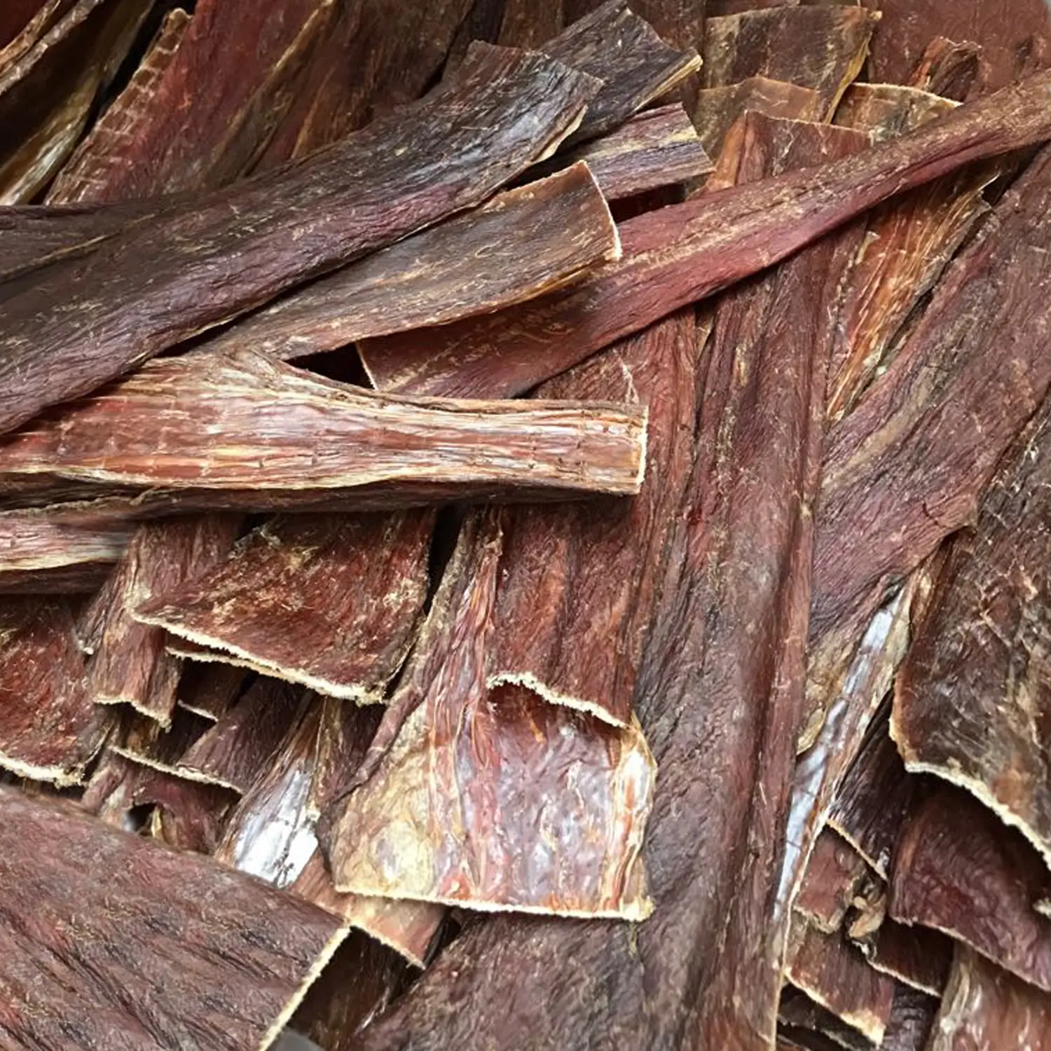 Close-up of natural beef gullet strips showing rich texture and quality — wholesale dog chews by Supercan