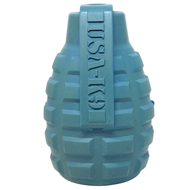 SodaPup USA-K9 Grenade Rubber Dog Chew Toy | K9 Handler eDispenser Red & Blue USA Made LARGE STEEL