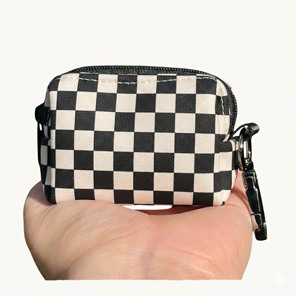 Mod Squad | Black & White Checkerboard Dog Poop Bag Holder | Recycled Neoprene