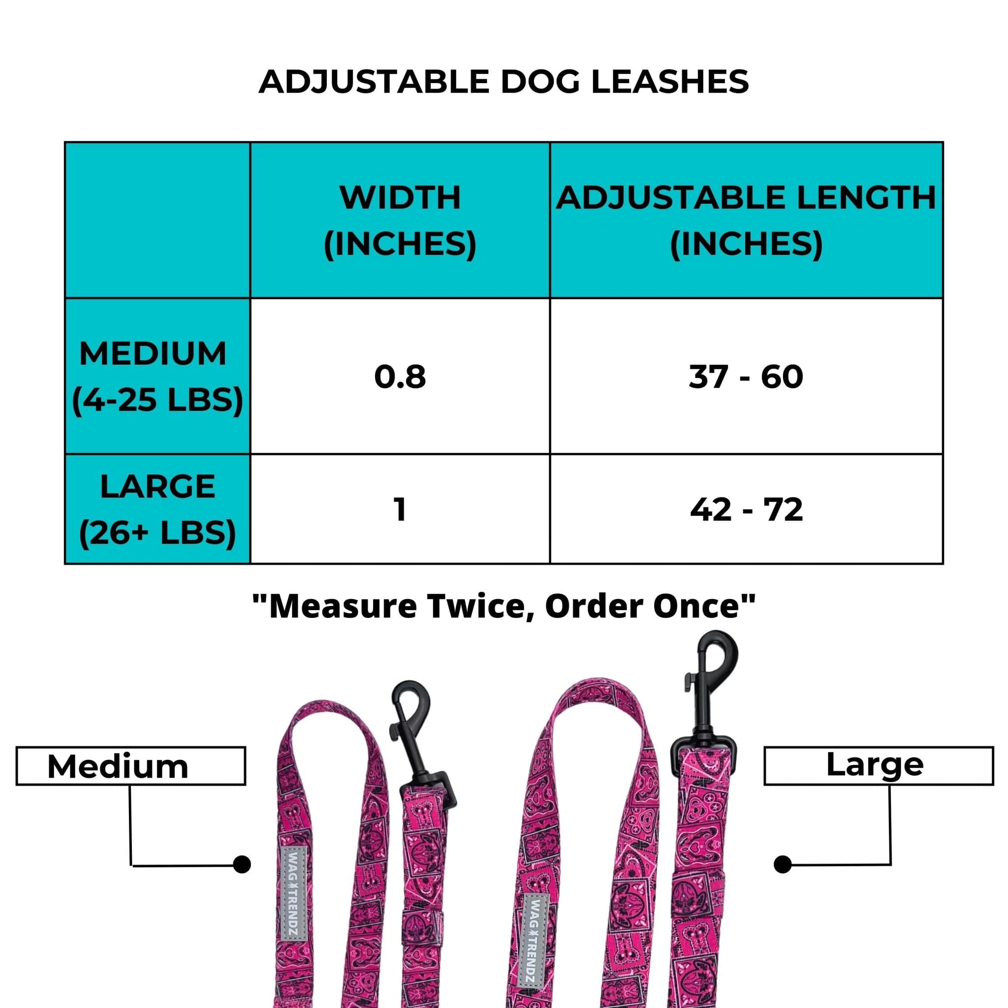 Leash and Harness Set - Skull Society - Adjustable Leash Size Chart | Wag Trendz