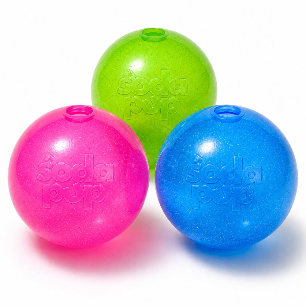 SodaPup Glitter Ball Dog Toy | Soft PUP-X Rubber Floating Fetch Treat Dispenser USA Made