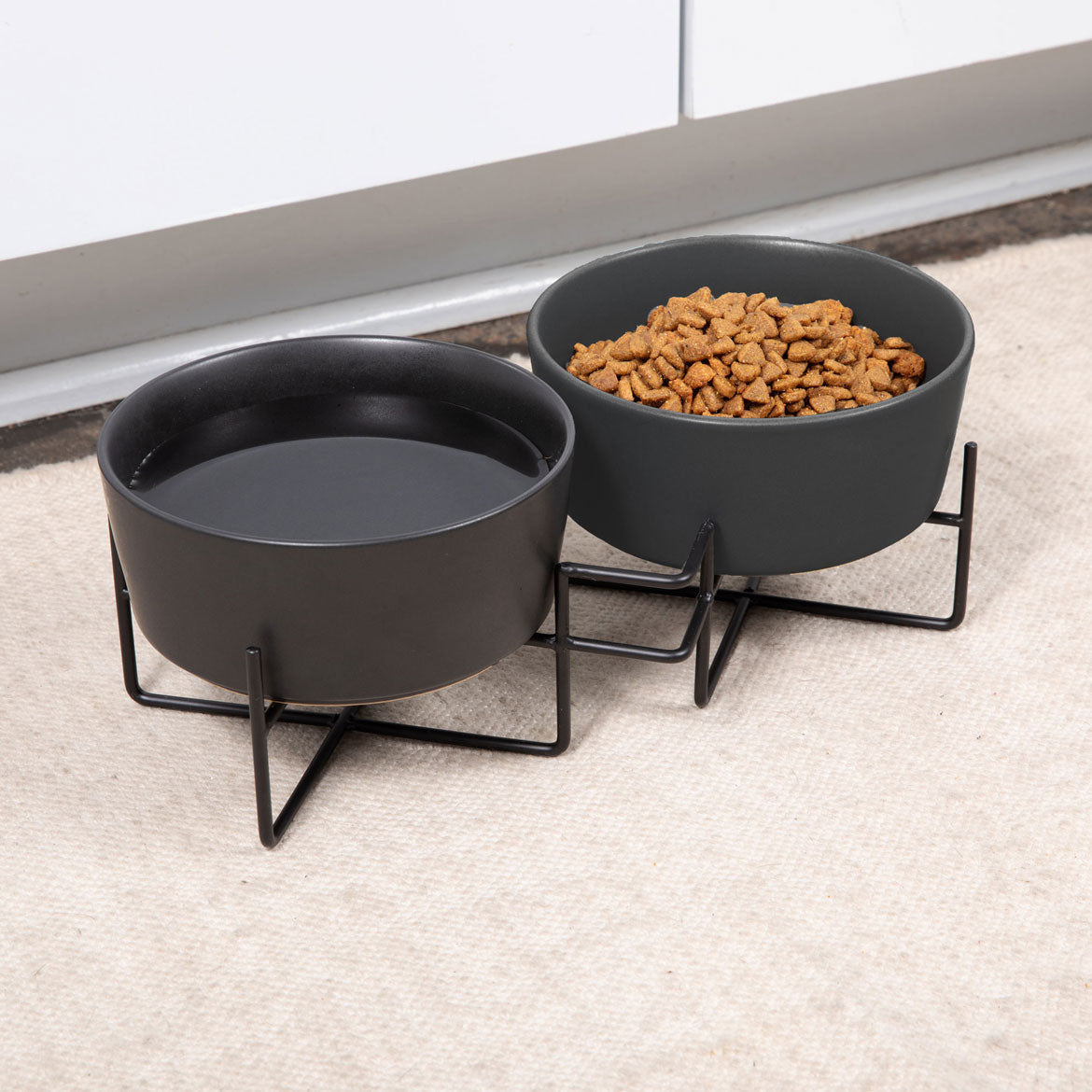 Simple Solid Double Feeder Bowl + Dog Bowl Stand - Waggo