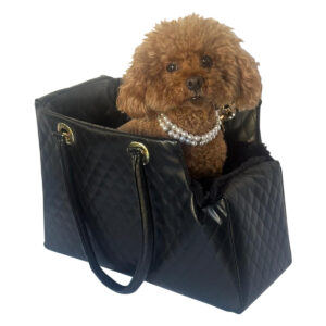 Kate Quilted Carrier, Black Vegan Leather with Quilted Straps