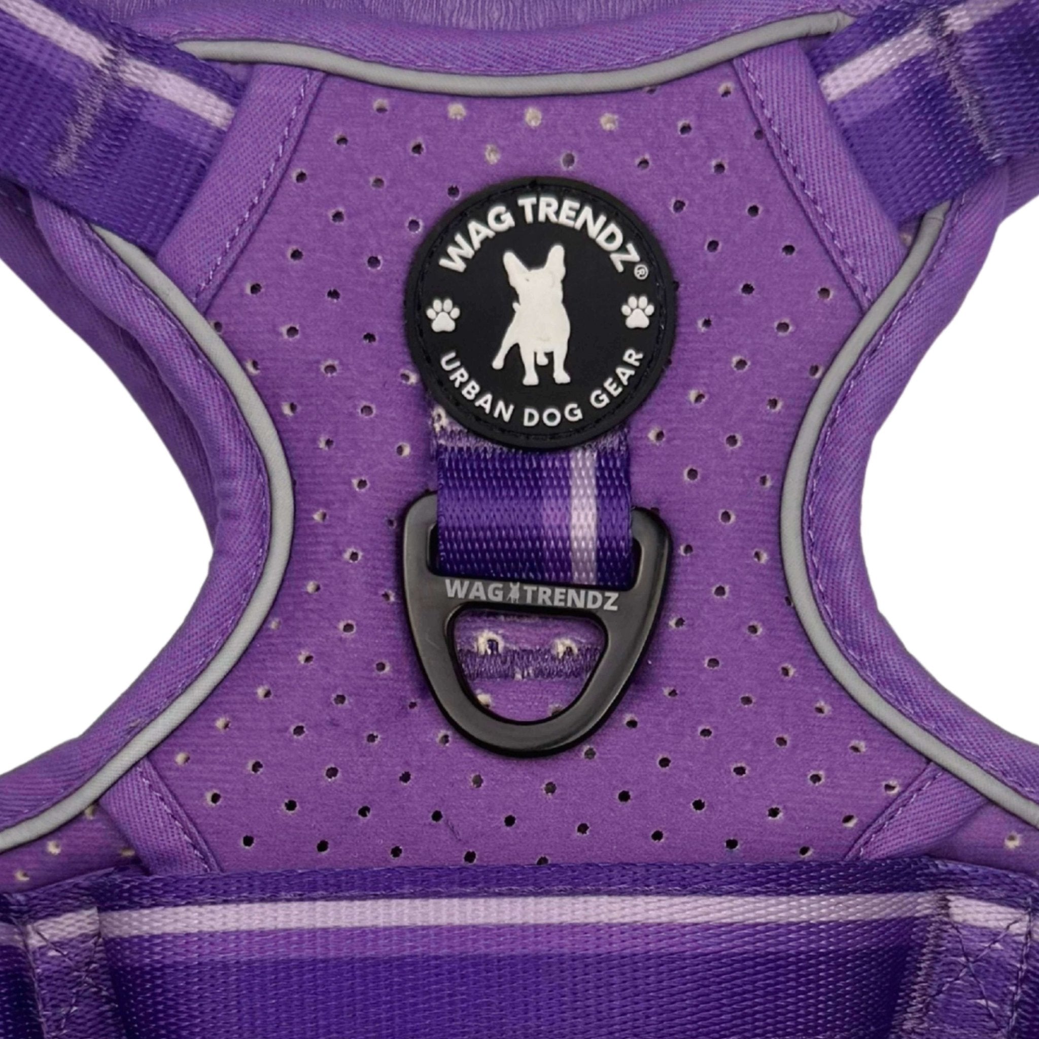 NeoCool™ Sport Dog Harness with Handle in bold purple with medium and light purple accents with 'Wag Trendz' branding on a white background
