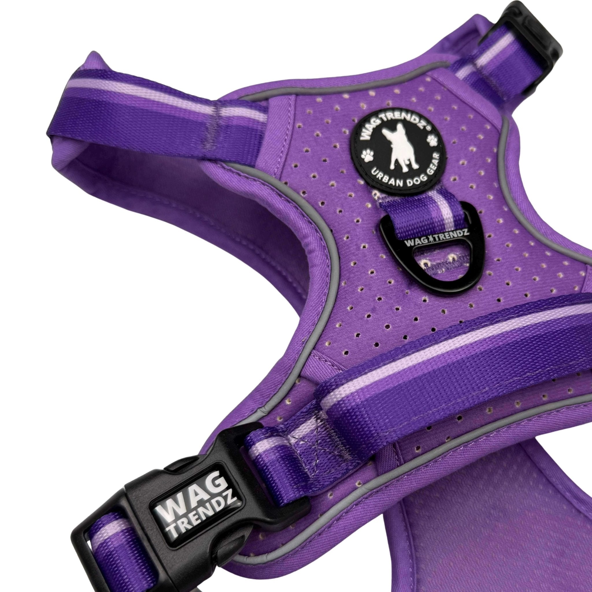NeoCool™ Sport Dog Harness with Handle in purple with 'Wag Trendz' branding on a white background