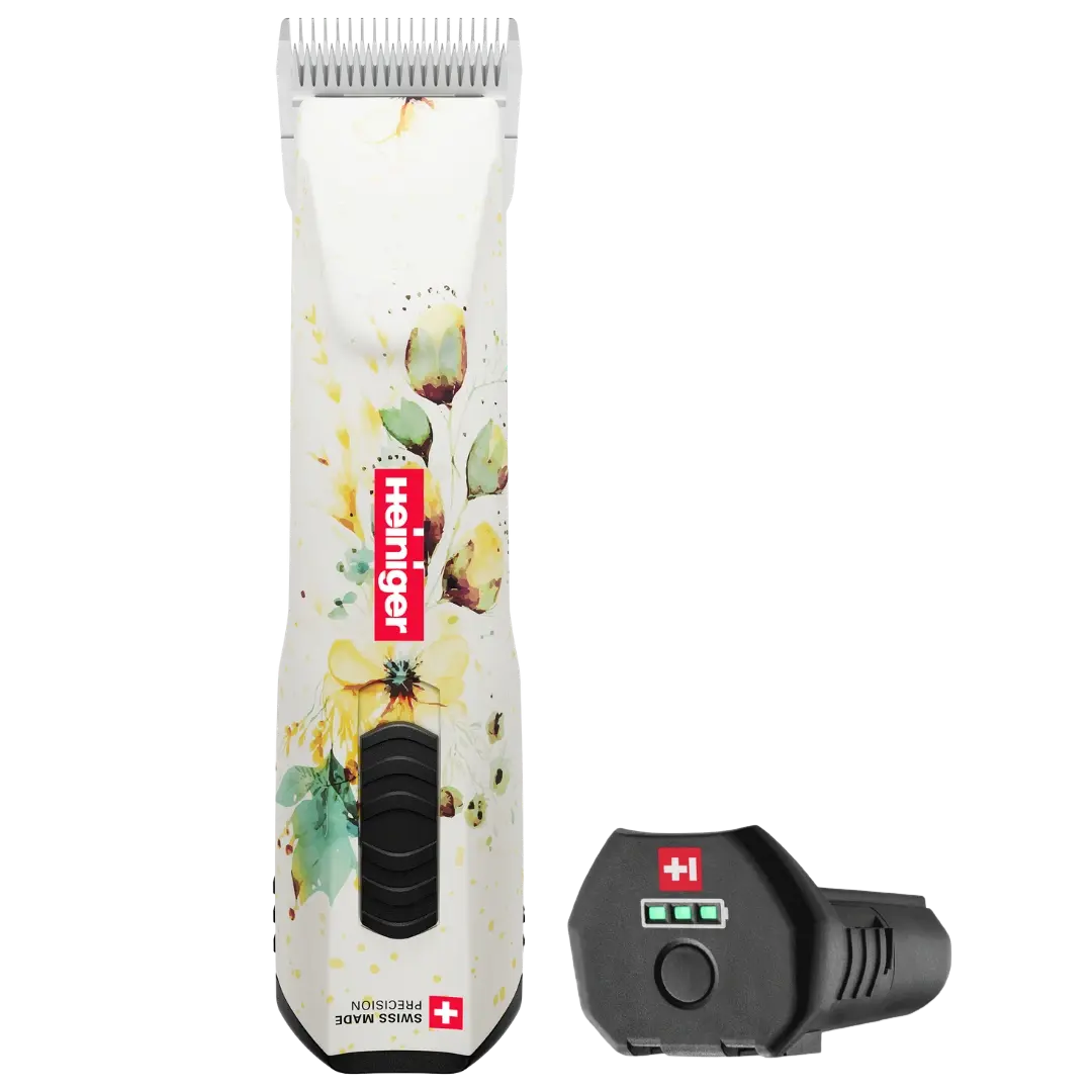 Opal White Floral Cordless Clipper with One Battery by Heiniger