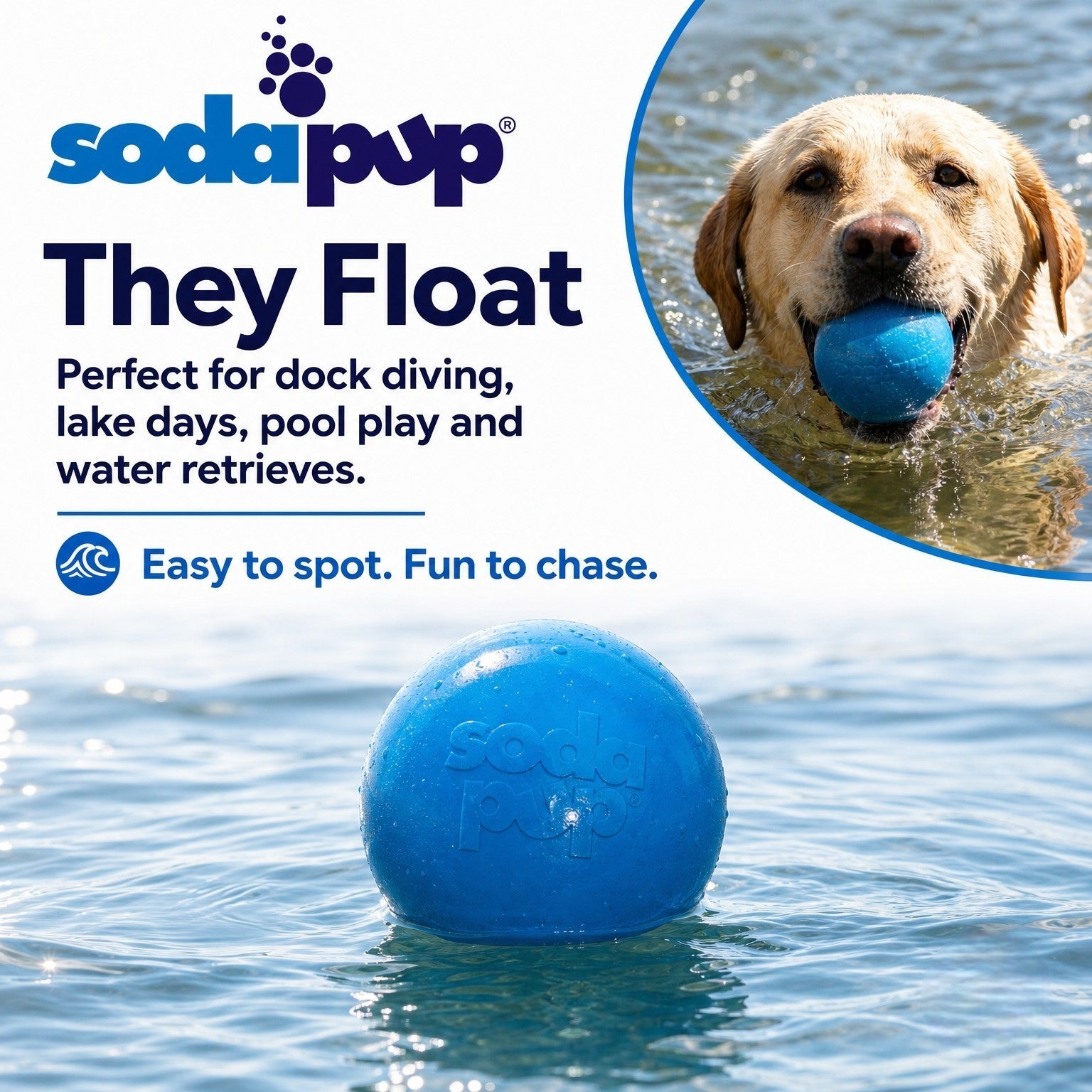 SodaPup Glitter Ball Dog Toy | Soft PUP-X Rubber Floating Fetch Treat Dispenser USA Made