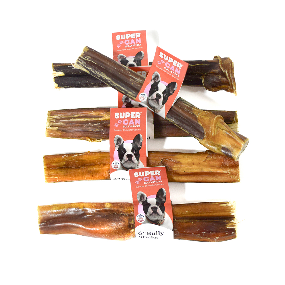 Wholesale 6" Mega Monster Bully Sticks by SuperCan – 25-count case, single-ingredient beef chew