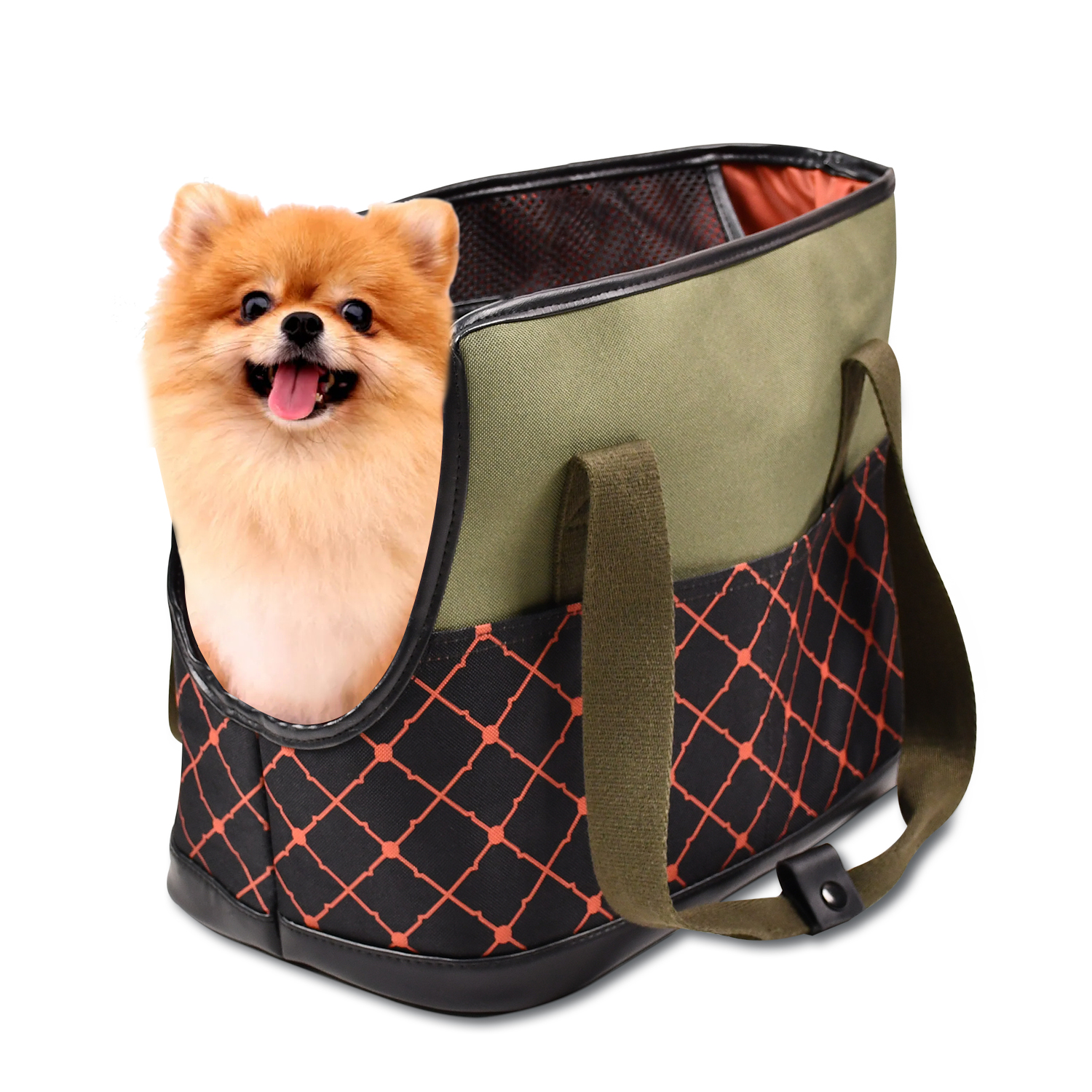 GOOPAWS Dog Purse Carrier for Small Dogs, Soft-Sided Tote Bags with Pocket Dog Travel Supplies Portable Dog Sling with Anti-Slip Bottom, Green, 19"L x 9"W x 12.6"H