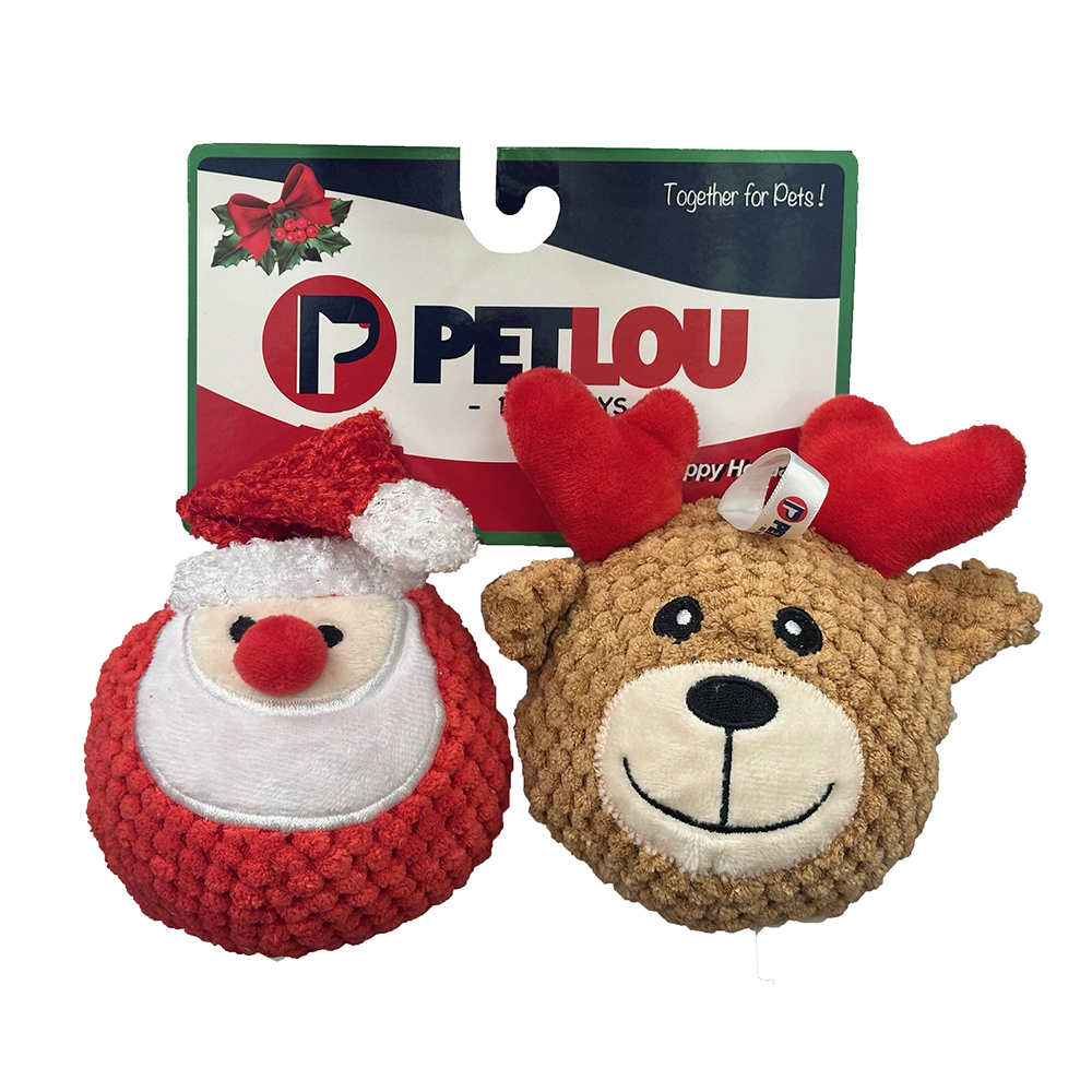 4" CHRISTMAS EZ SQUEAKY BALL TWIN PACK-SANTA & REINDEER