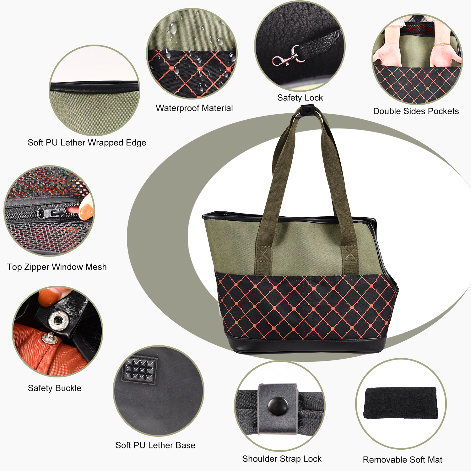 GOOPAWS Dog Purse Carrier for Small Dogs, Soft-Sided Tote Bags with Pocket Dog Travel Supplies Portable Dog Sling with Anti-Slip Bottom, Green, 19"L x 9"W x 12.6"H - Image 2