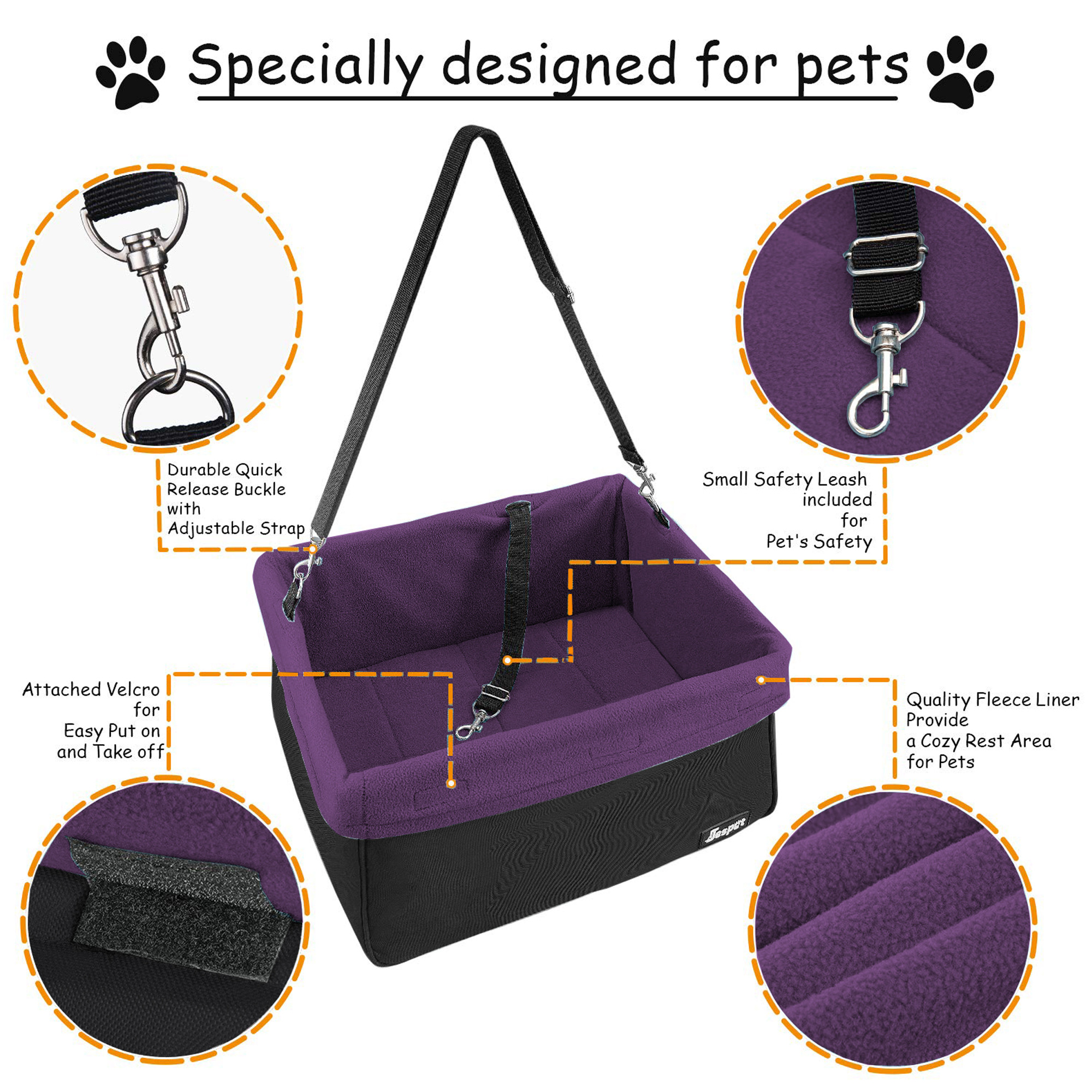 GOOPAWS Portable Safety Booster Dog Car Seat with Seat Belt, Purple - Image 3