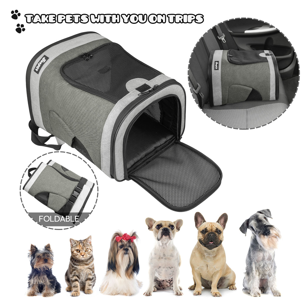 GOOPAWS Pet Soft Backpack Carrier for Small Dog Cat, Smoke Grey, 13'' - Image 6
