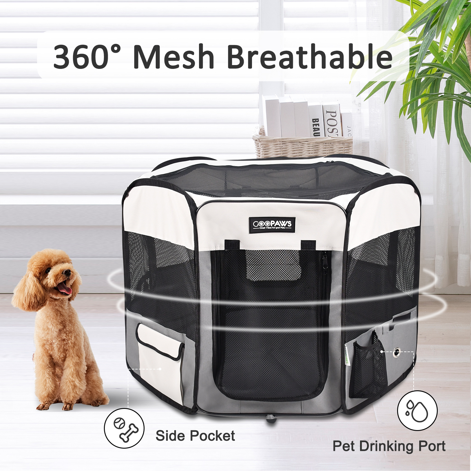 Jespet 2-Door Portable Soft-Sided Dog, Cat & Small Pet Exercise Playpen, Light Grey, 61'' - Image 4