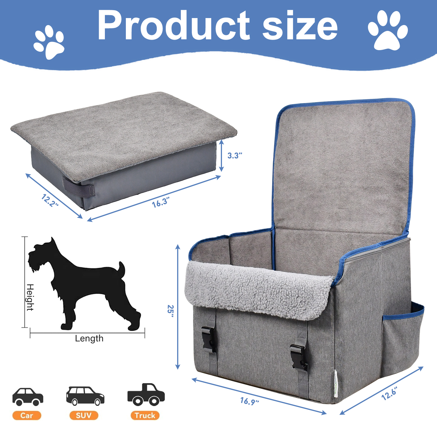 GOOPAWS Dog Car Seat for Small or Medium Dogs, Portable Dog Car Travel Bed with Clip-On Safety Leash, Briefcase Shape Waterproof Dog Booster Car Seat, Suitable for Pets Up to 25lbs - Image 5