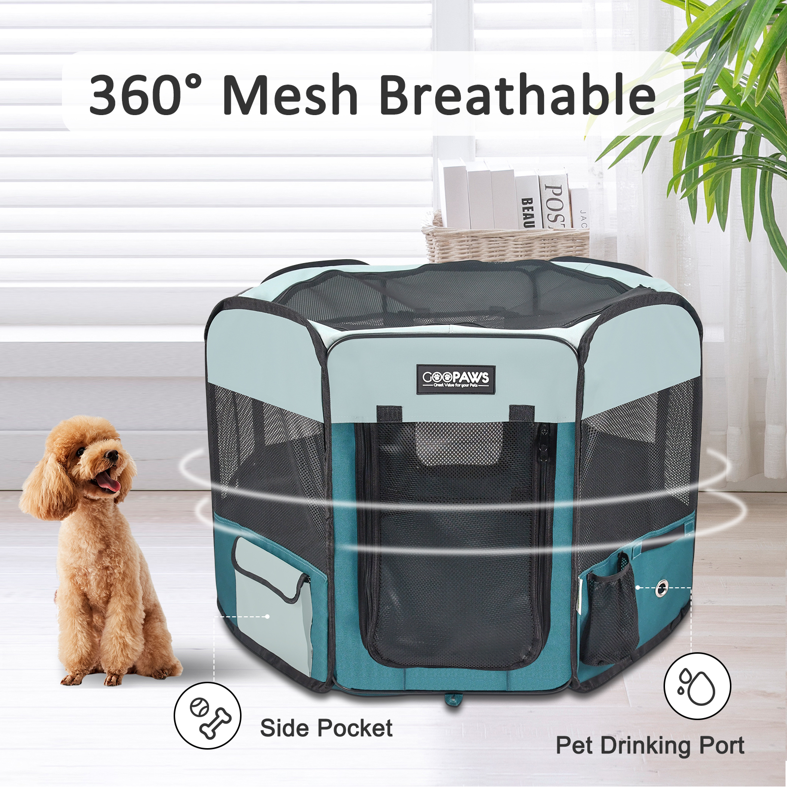 Jespet 2-Door Portable Soft-Sided Dog, Cat & Small Pet Exercise Playpen, Teal Blue, 61'' - Image 2