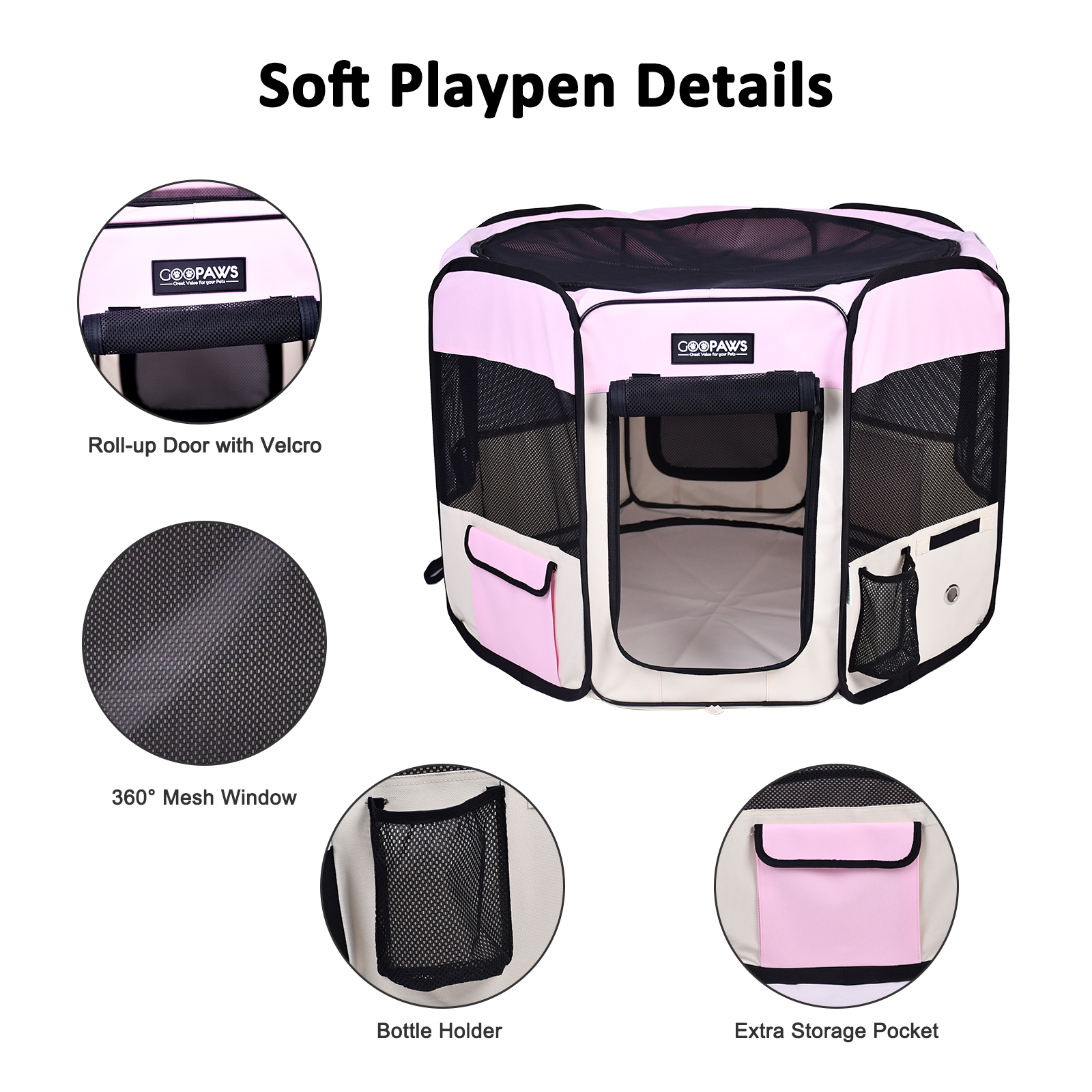 Jespet 2-Door Portable Soft-Sided Dog, Cat & Small Pet Exercise Playpen, Pink, 45'' - Image 6