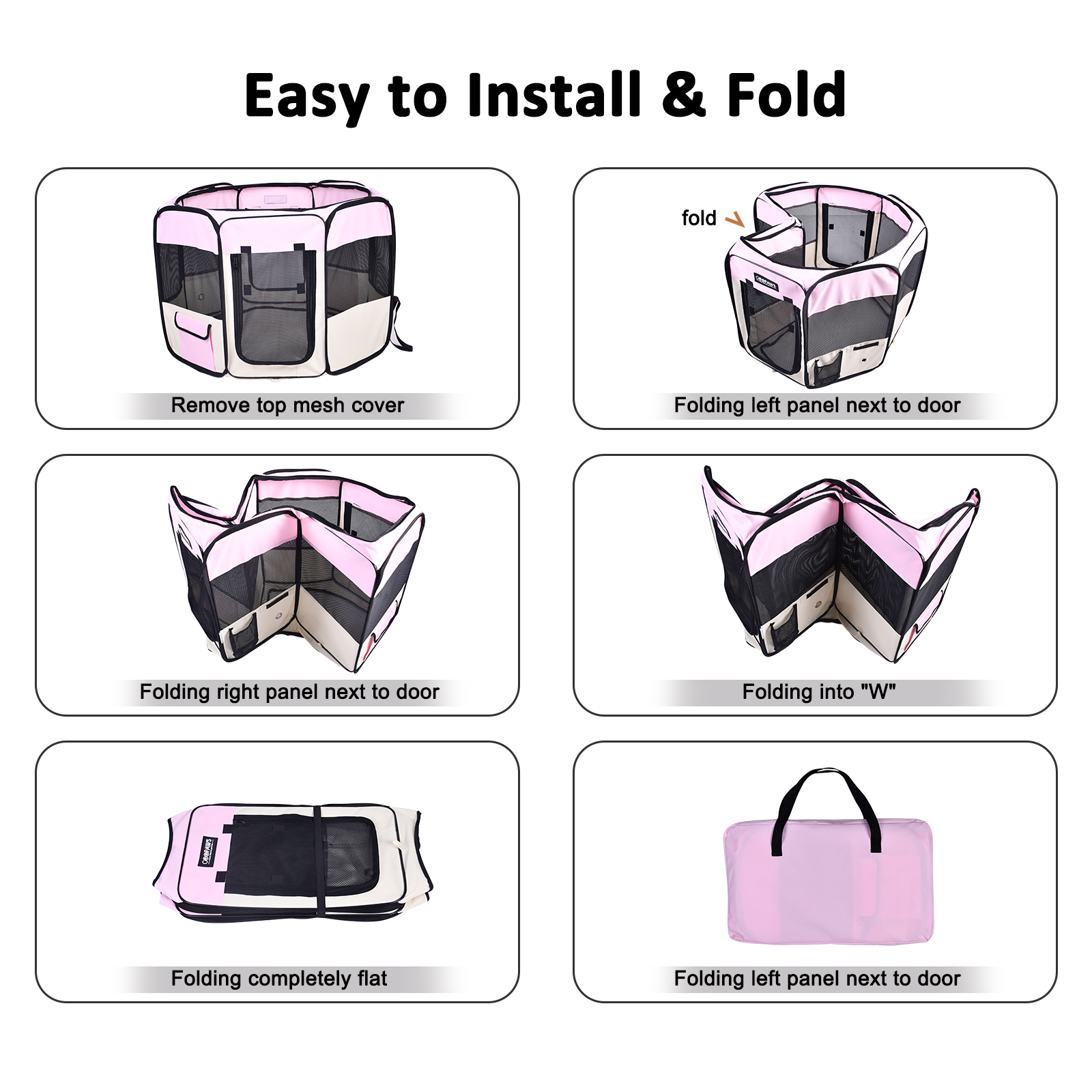 Jespet 2-Door Portable Soft-Sided Dog, Cat & Small Pet Exercise Playpen, Pink, 45'' - Image 5