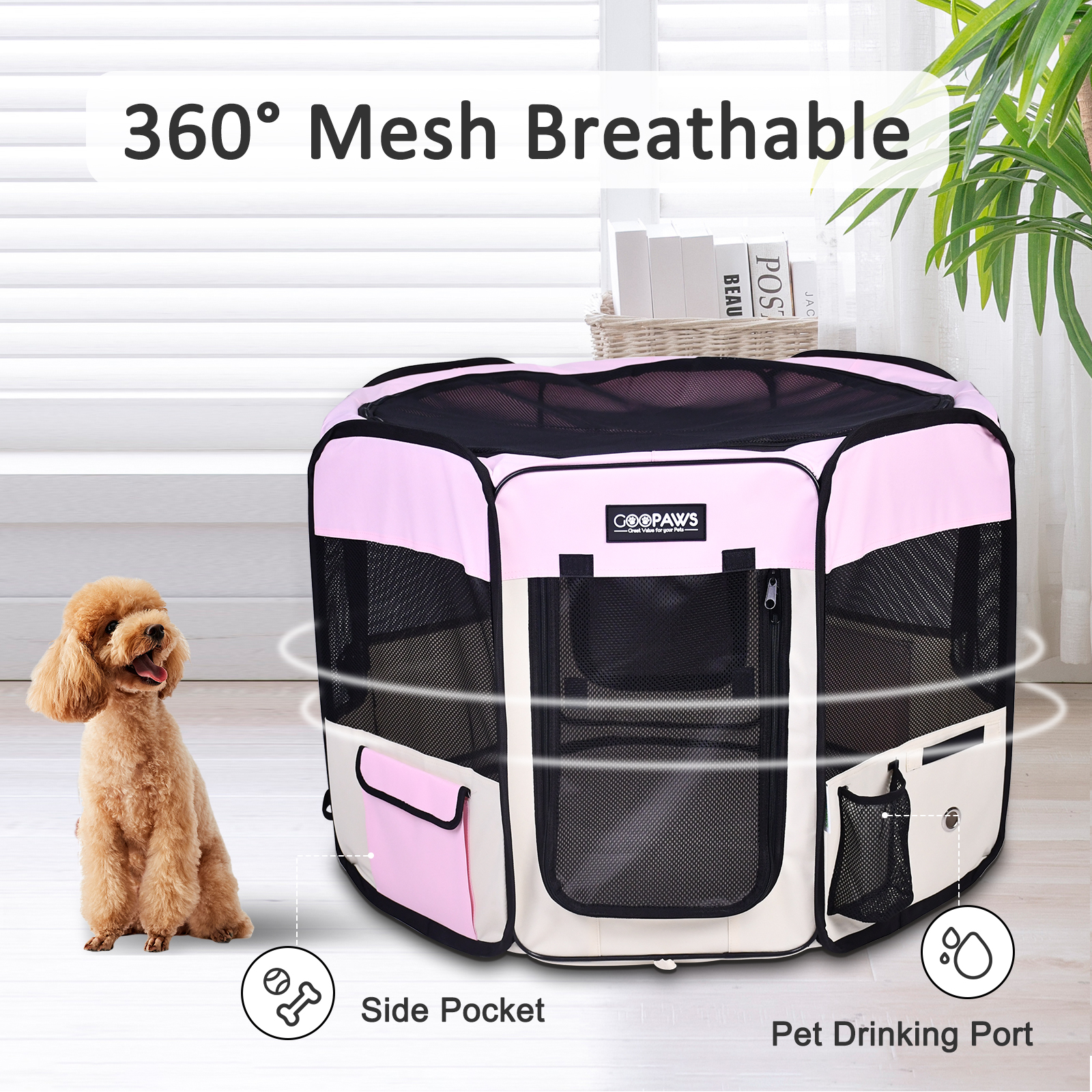 Jespet 2-Door Portable Soft-Sided Dog, Cat & Small Pet Exercise Playpen, Pink, 45'' - Image 4