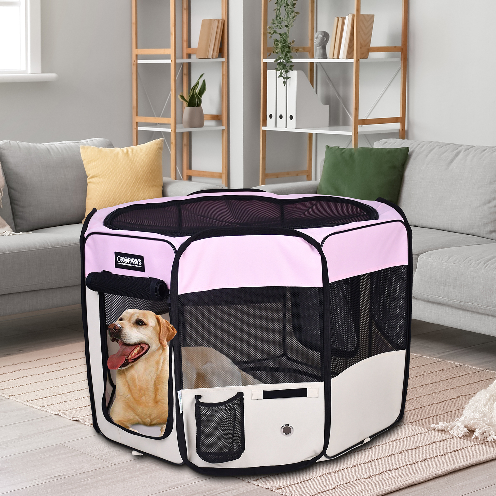 Jespet 2-Door Portable Soft-Sided Dog, Cat & Small Pet Exercise Playpen, Pink, 45'' - Image 2