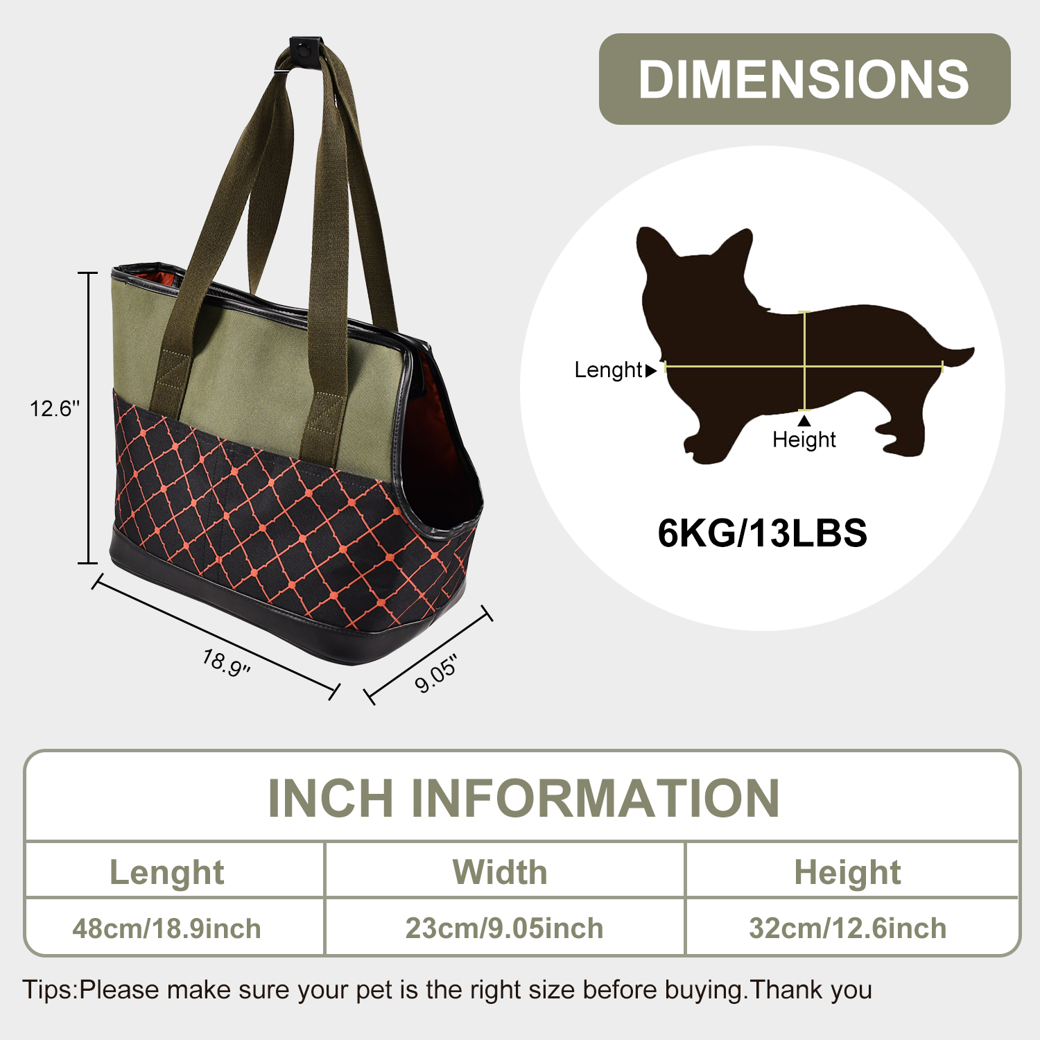 GOOPAWS Dog Purse Carrier for Small Dogs, Soft-Sided Tote Bags with Pocket Dog Travel Supplies Portable Dog Sling with Anti-Slip Bottom, Green, 19"L x 9"W x 12.6"H - Image 4