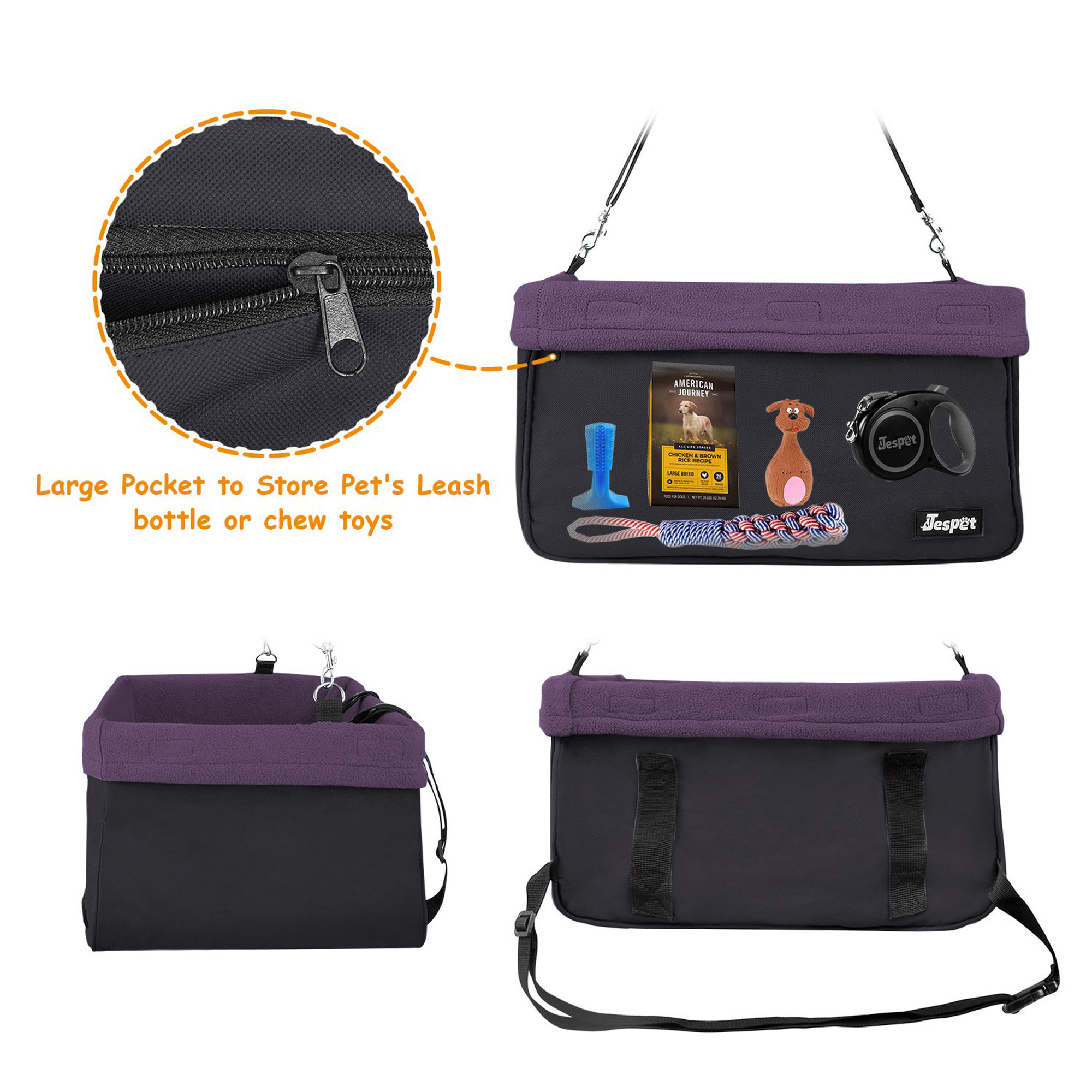 GOOPAWS Portable Safety Booster Dog Car Seat with Seat Belt, Purple - Image 4