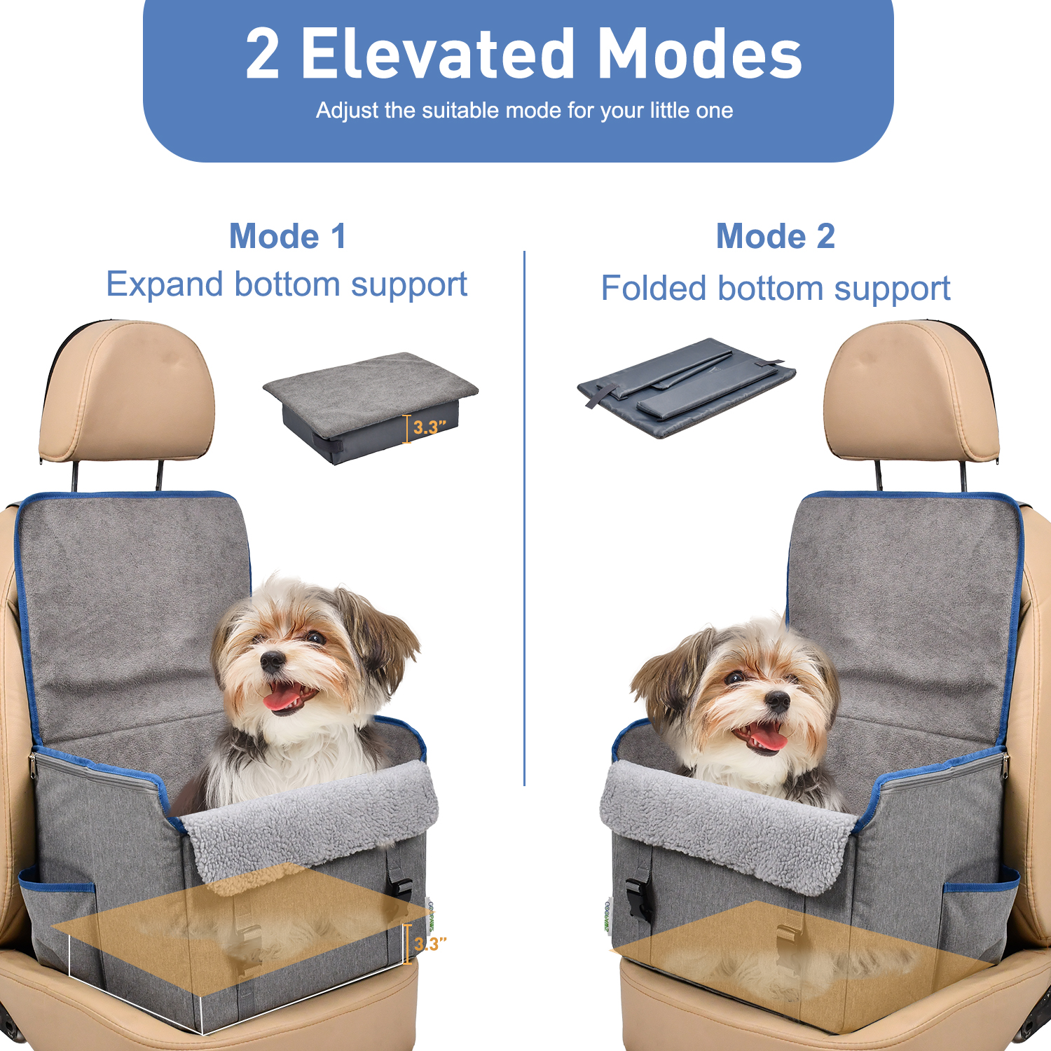 GOOPAWS Dog Car Seat for Small or Medium Dogs, Portable Dog Car Travel Bed with Clip-On Safety Leash, Briefcase Shape Waterproof Dog Booster Car Seat, Suitable for Pets Up to 25lbs - Image 4